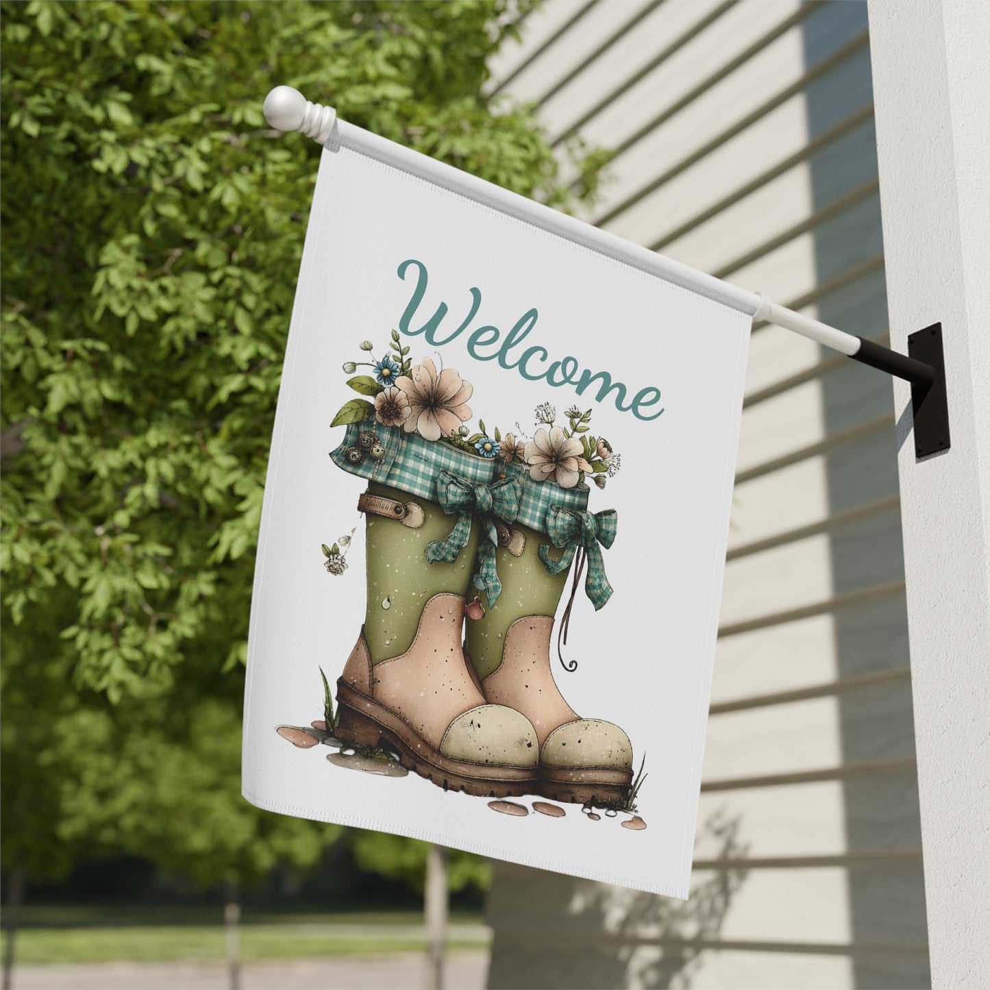 Rustic Rain Boots Welcome Garden Flag