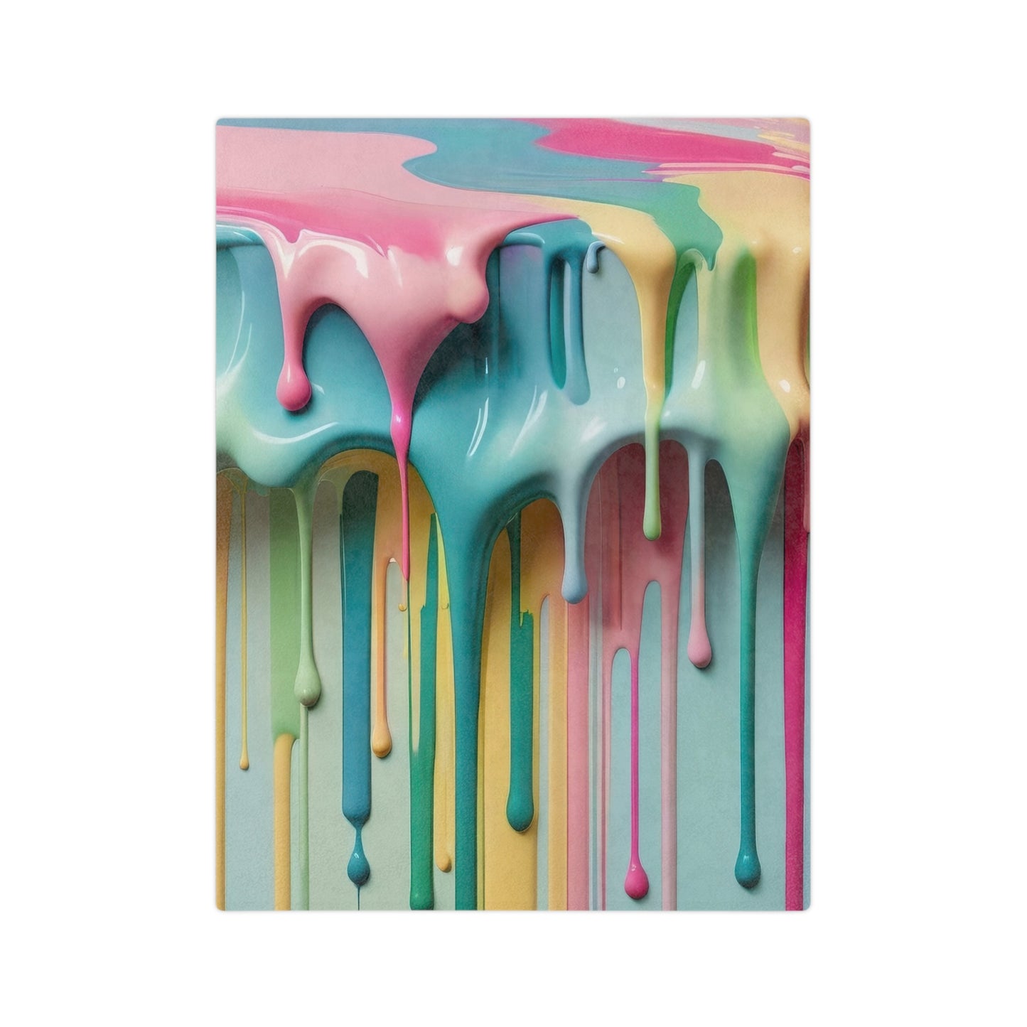 Pastel Drip Velveteen Blanket with melting paint design in pink, blue, and yellow