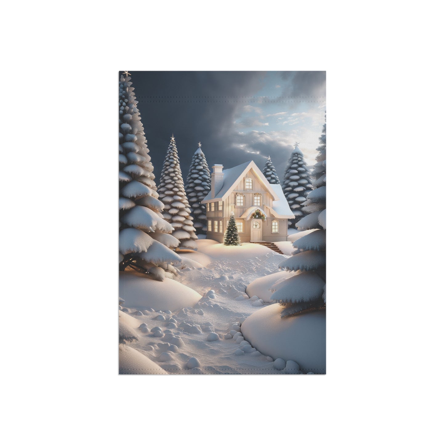 Peaceful Snowy Cabin Garden Flag