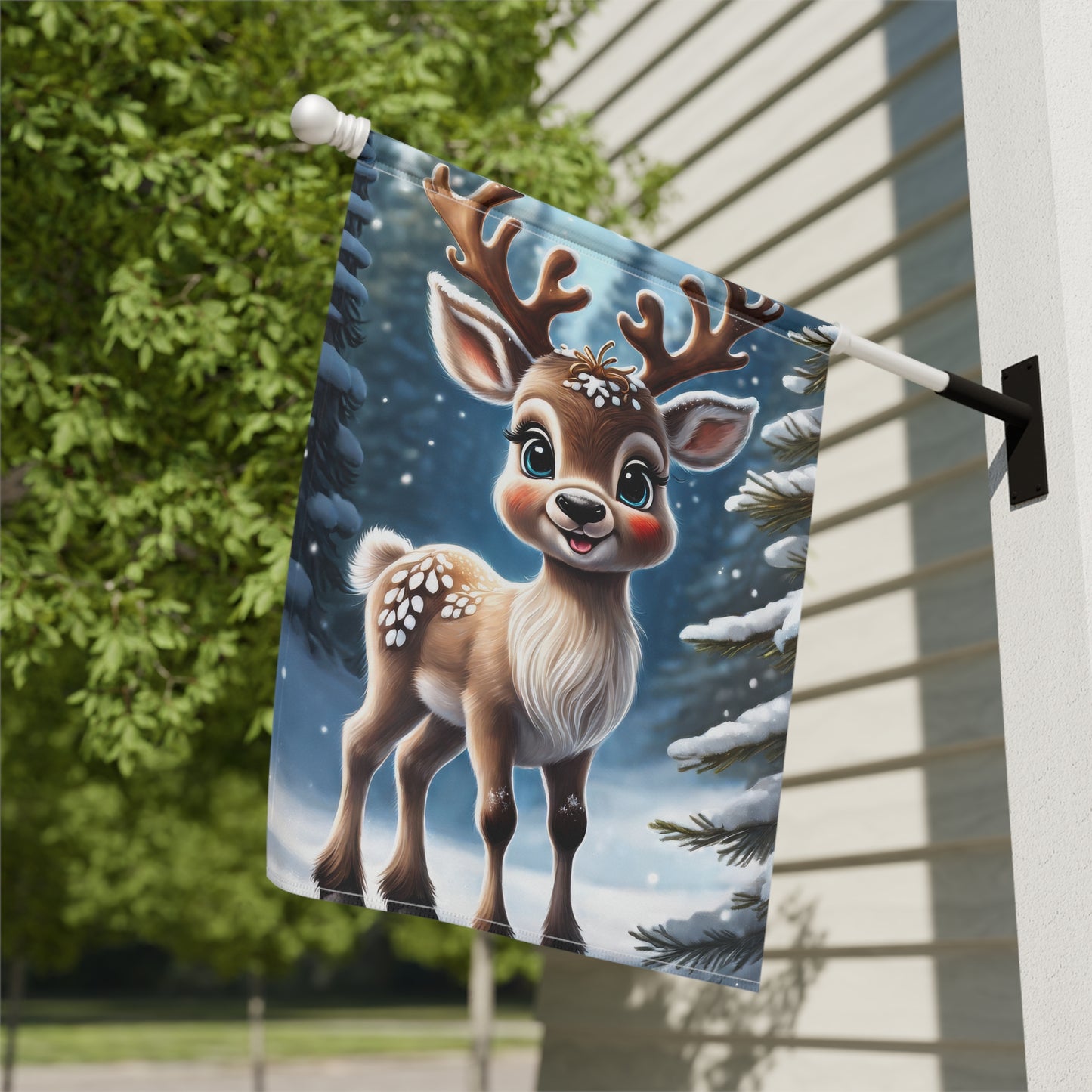 Cute Reindeer Holiday Garden Flag/ House Banner