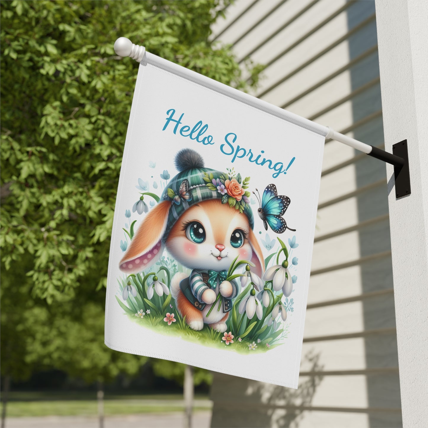 "Hello Spring!" Cute Bunny Garden Flag
