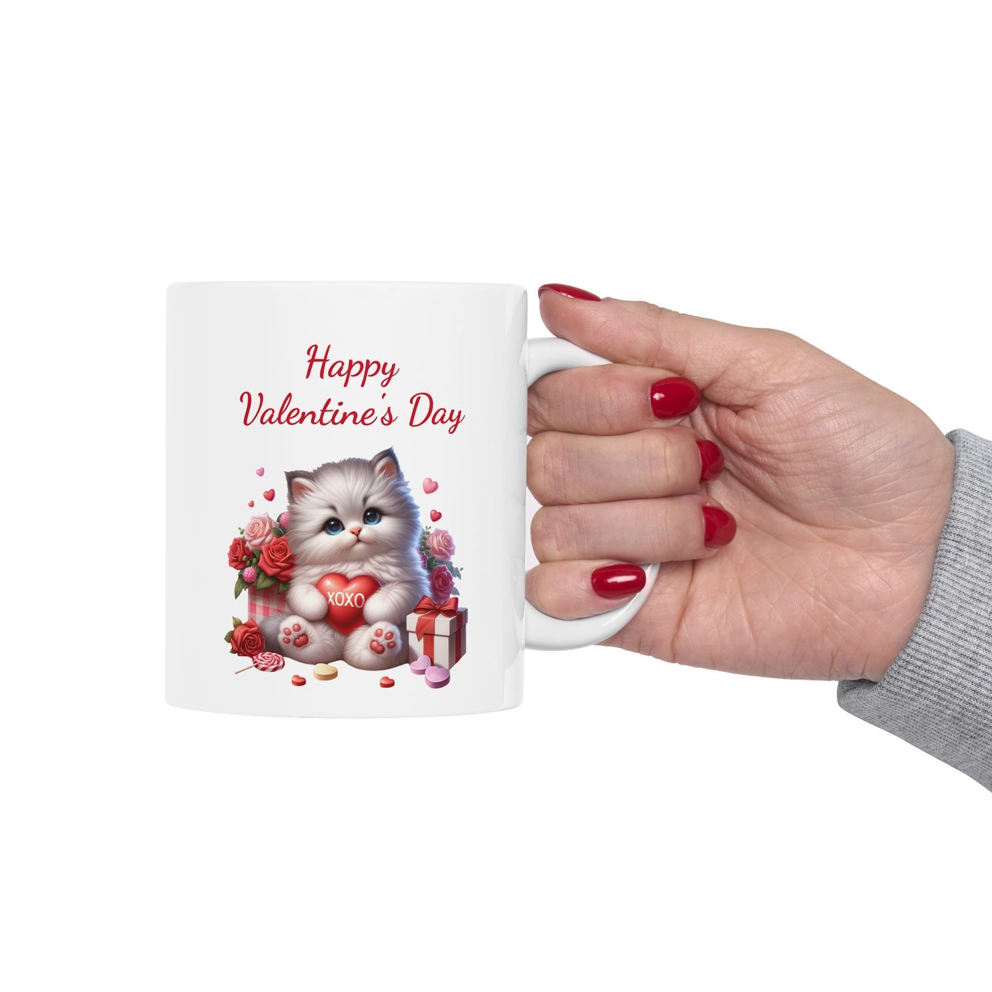 Adorable Kitten "Happy Valentines Day" Coffee Mug