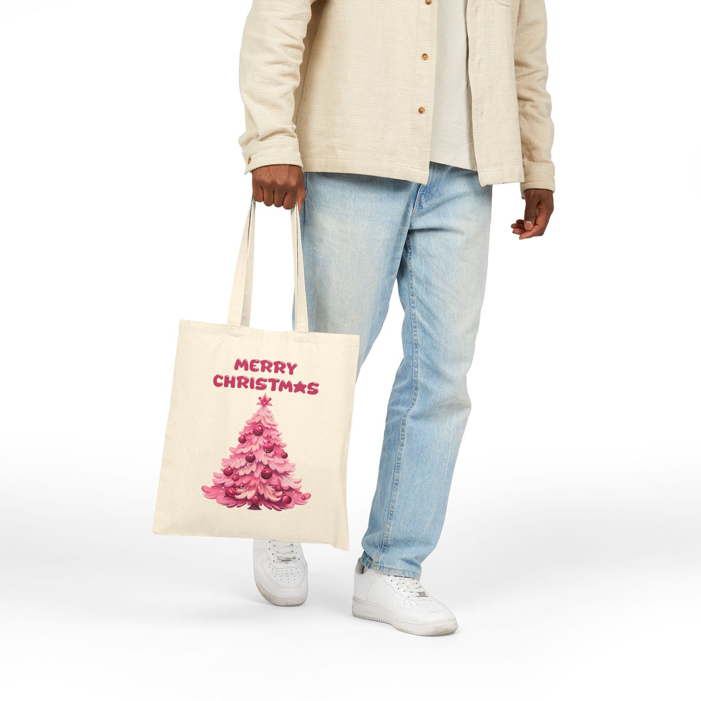 Whimsical Pink Christmas Tree Holiday Tote