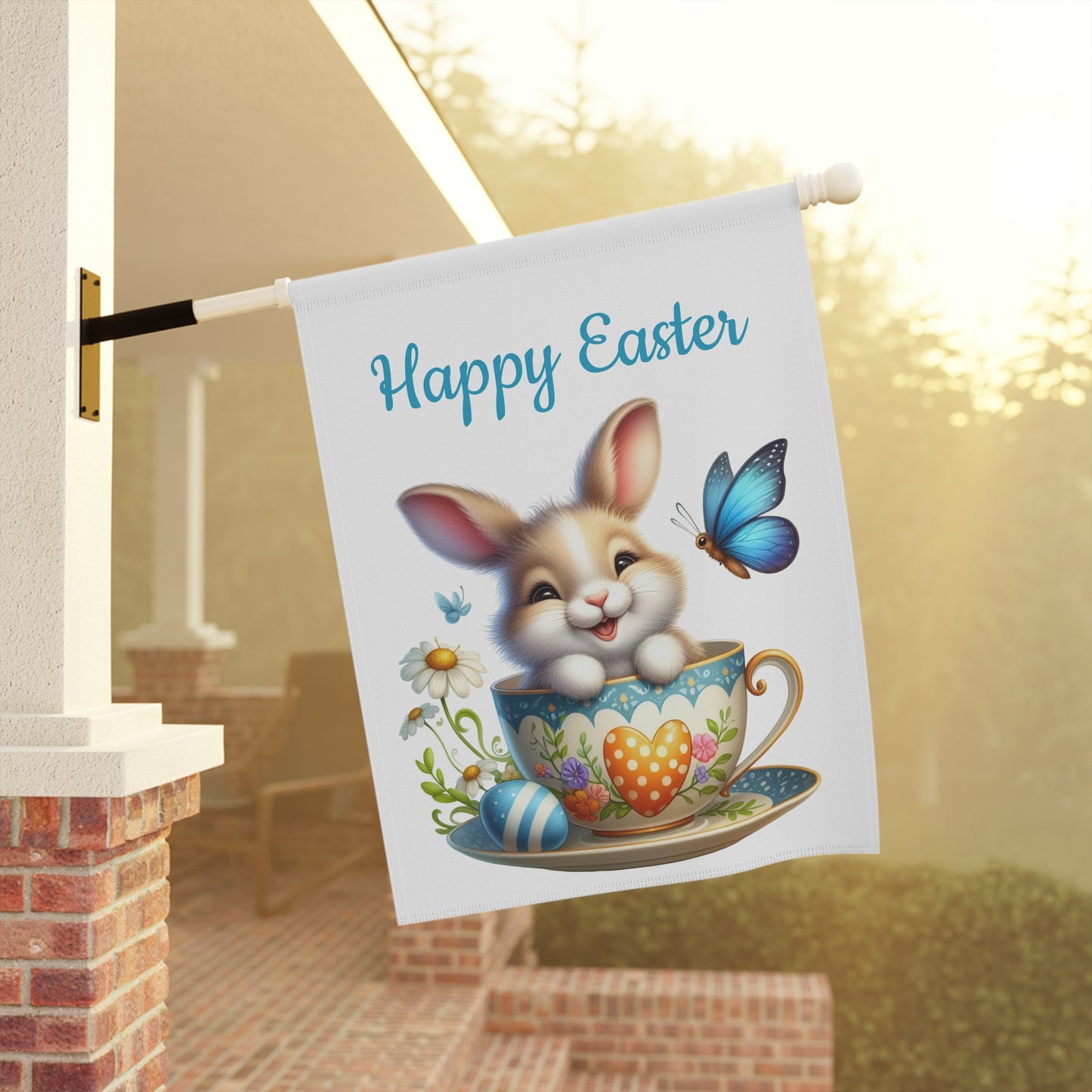 Adorable Easter Bunny in Teacup Garden Flag