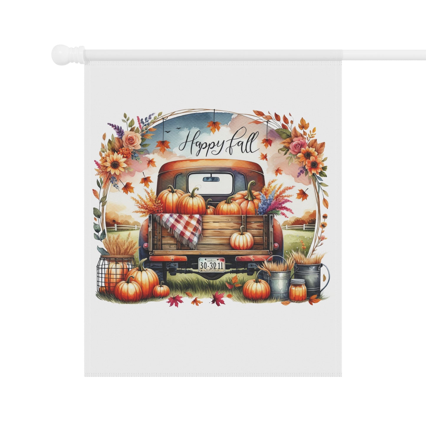 "Happy Fall" Vintage Truck & Pumpkin Garden Flag