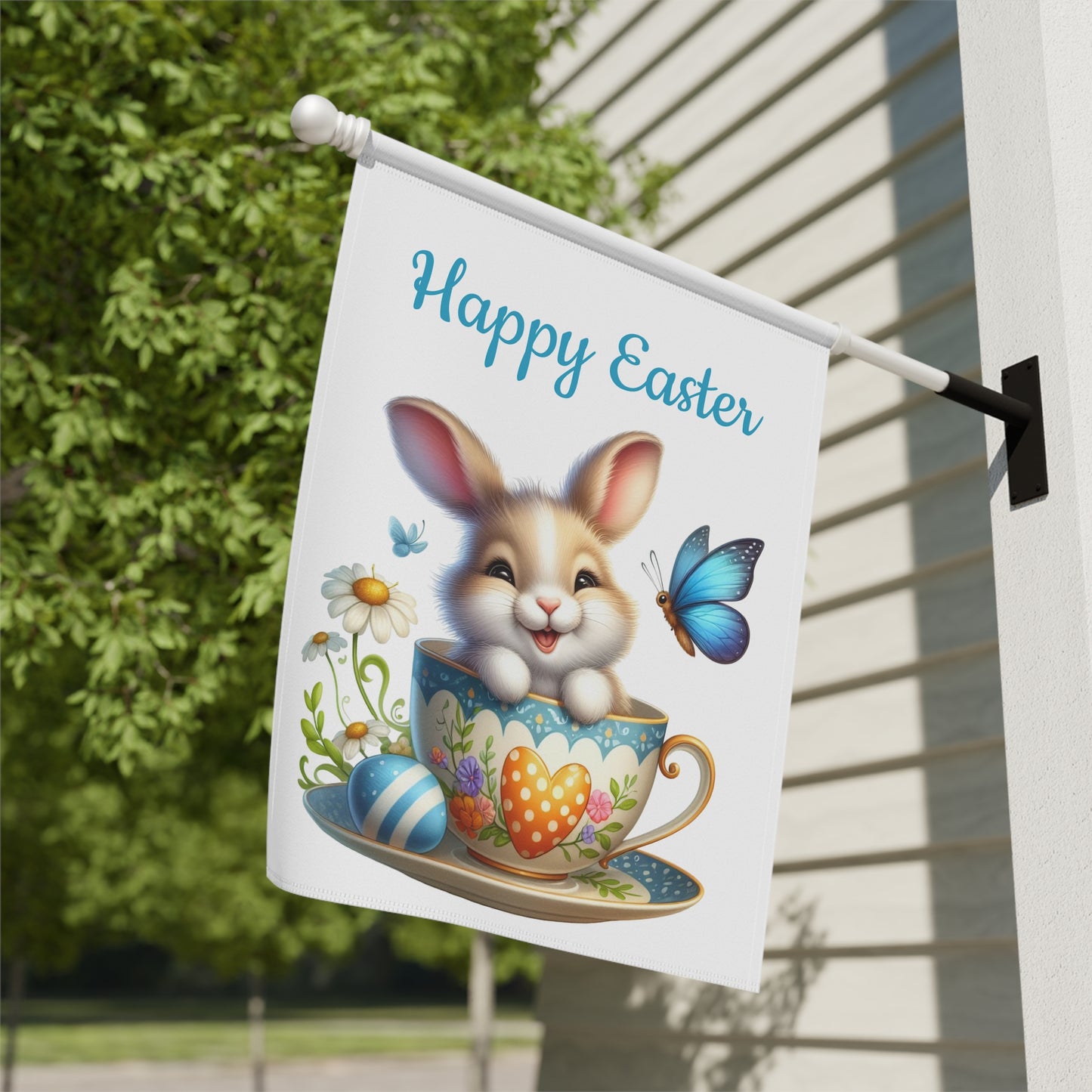 Adorable Easter Bunny in Teacup Garden Flag