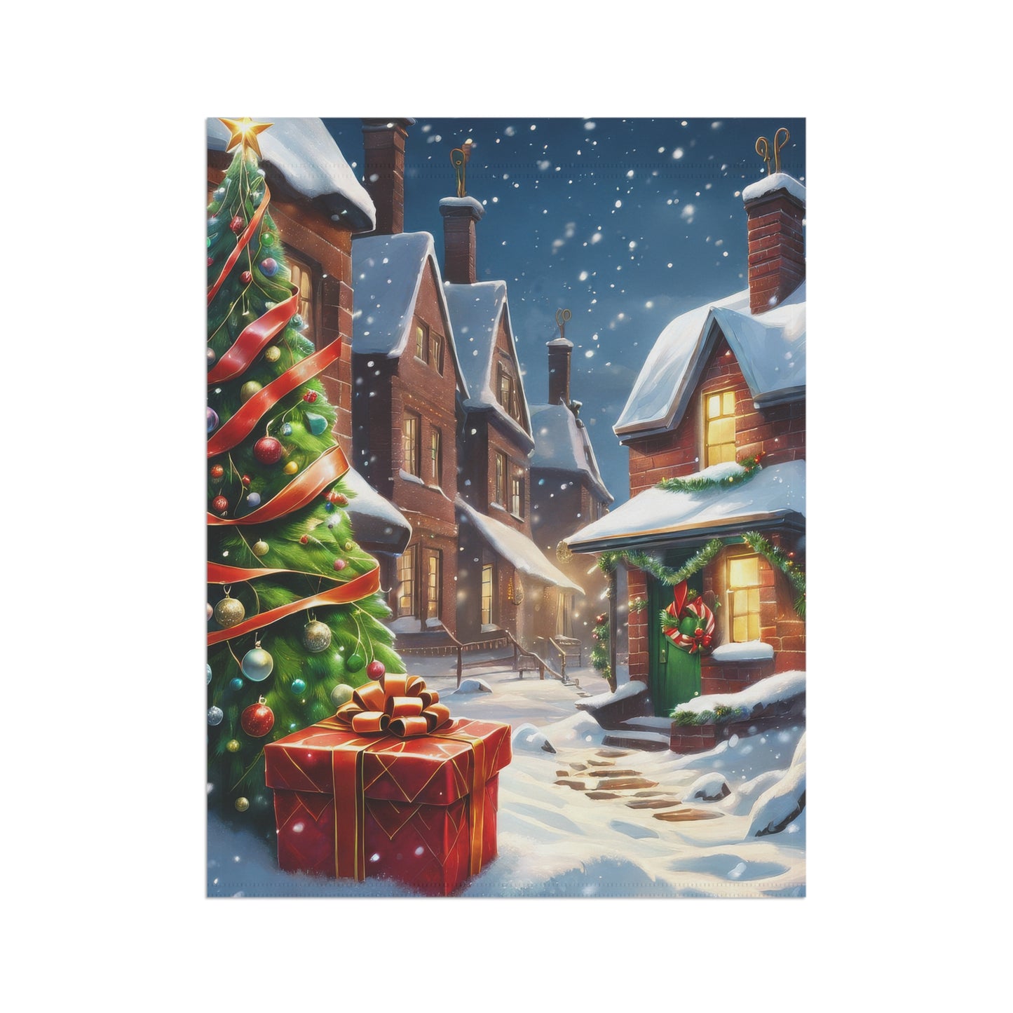 Cozy Christmas Street Garden Flag