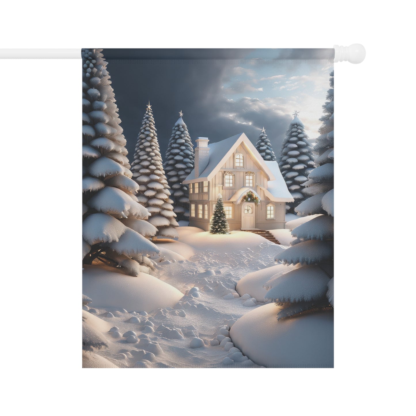 Peaceful Snowy Cabin Garden Flag