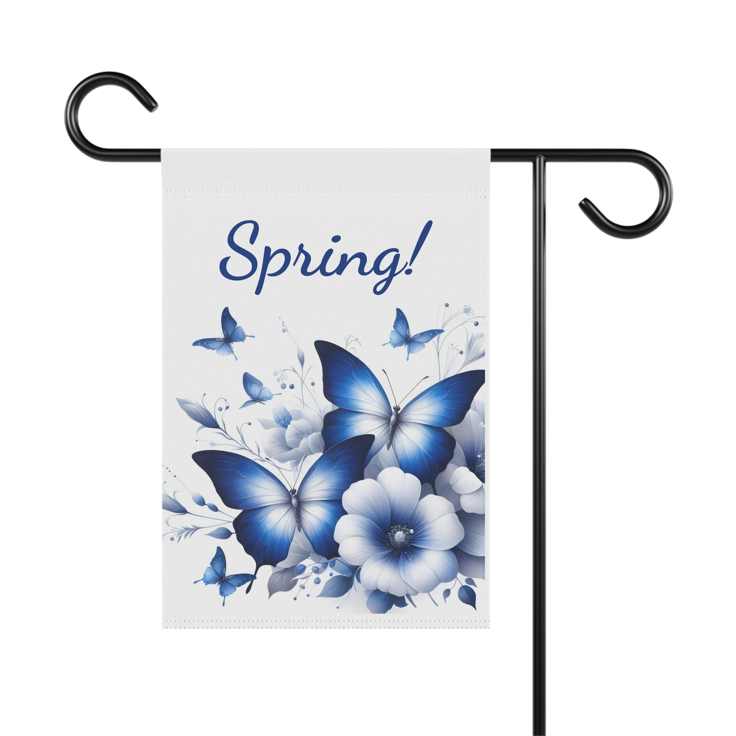 Elegant Blue Butterfly & Floral Spring Garden Flag