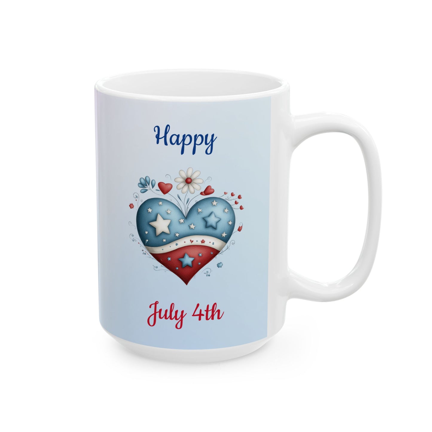 Festive Red, White & Blue Heart Ceramic Mug