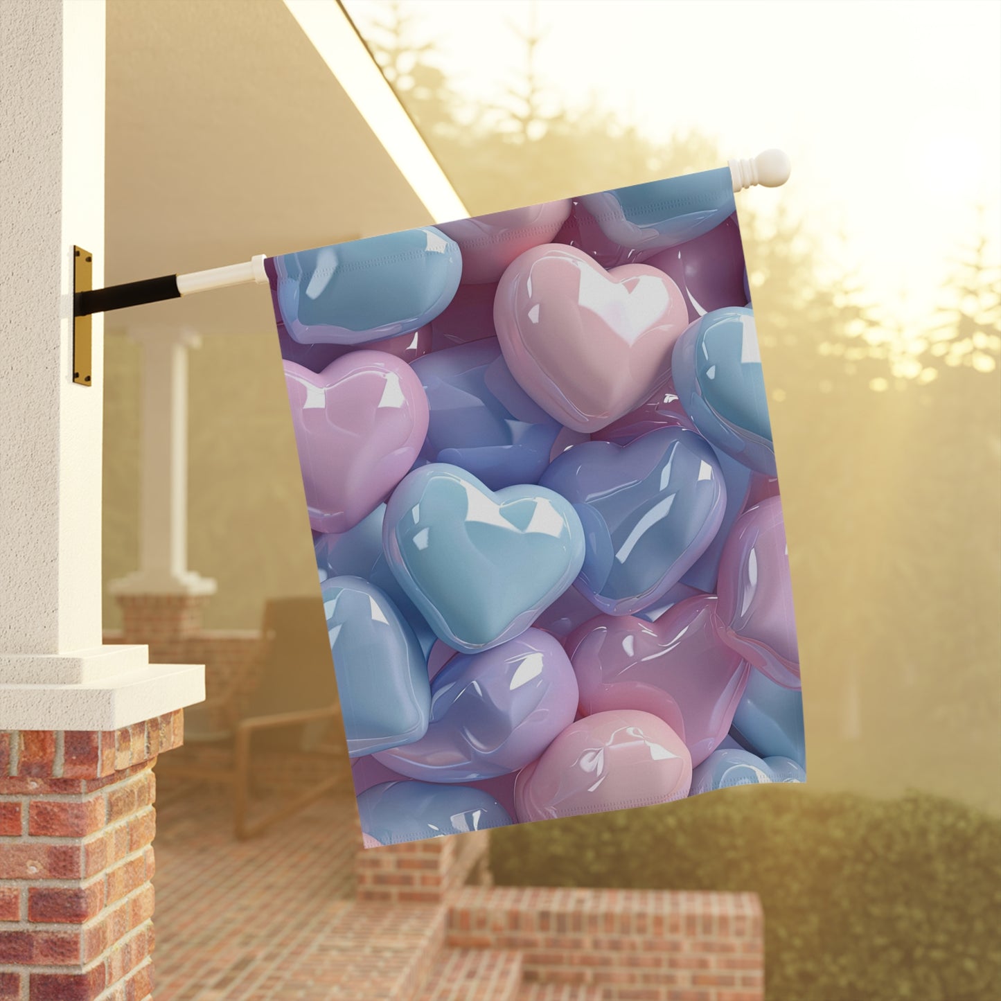 Shiny Colorful Pastel Hearts Garden Flag