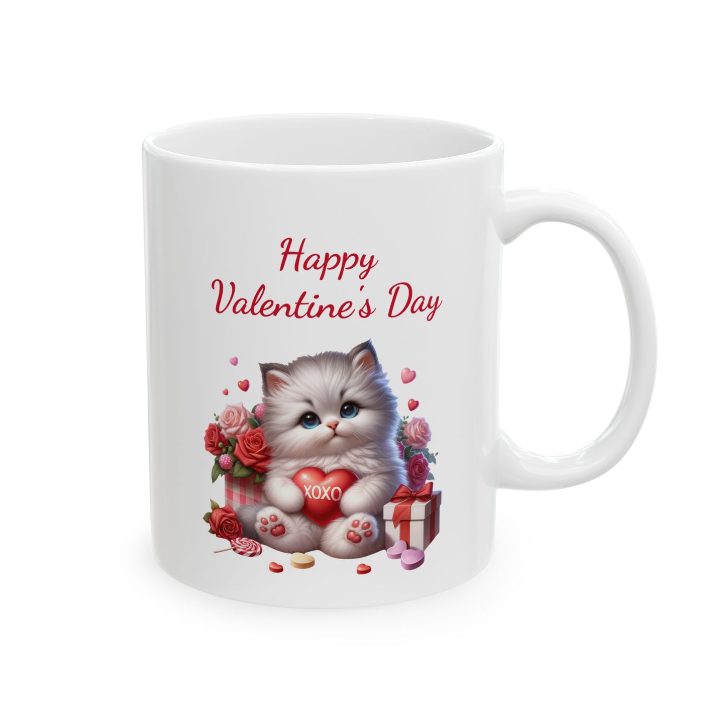 Adorable Kitten "Happy Valentines Day" Coffee Mug