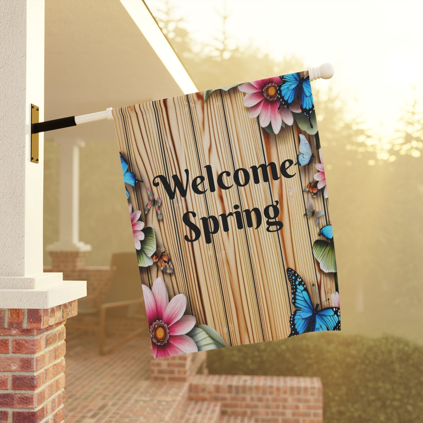 Rustic Wood Welcome Spring Garden Flag
