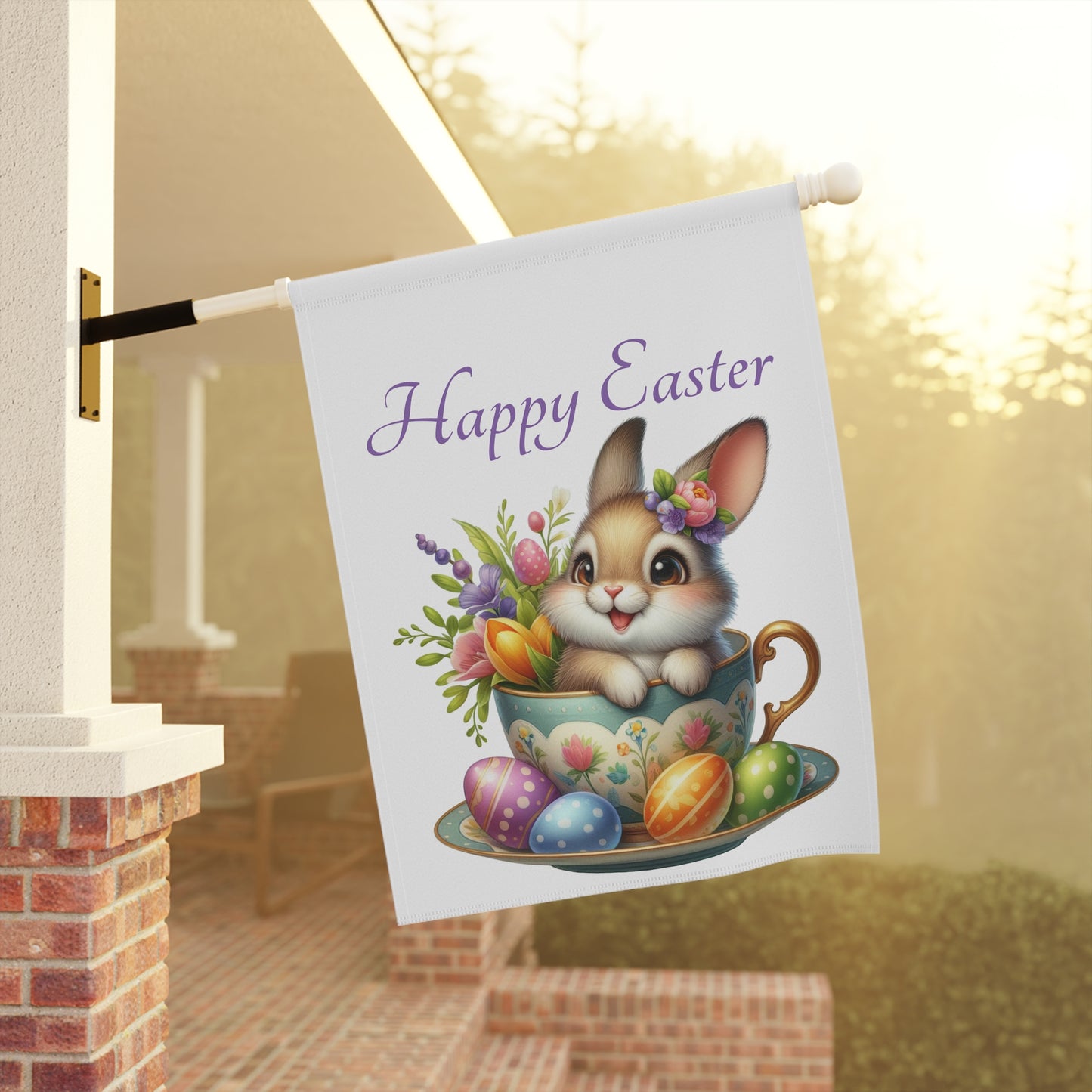Bunny in Teacup Easter Garden Flag