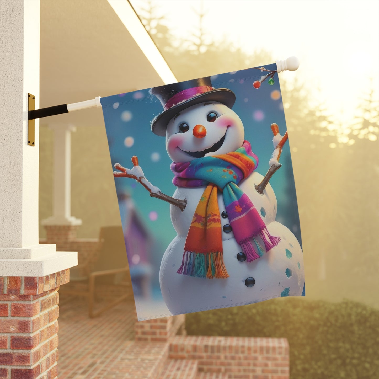 Cheerful Snowman Garden Flag