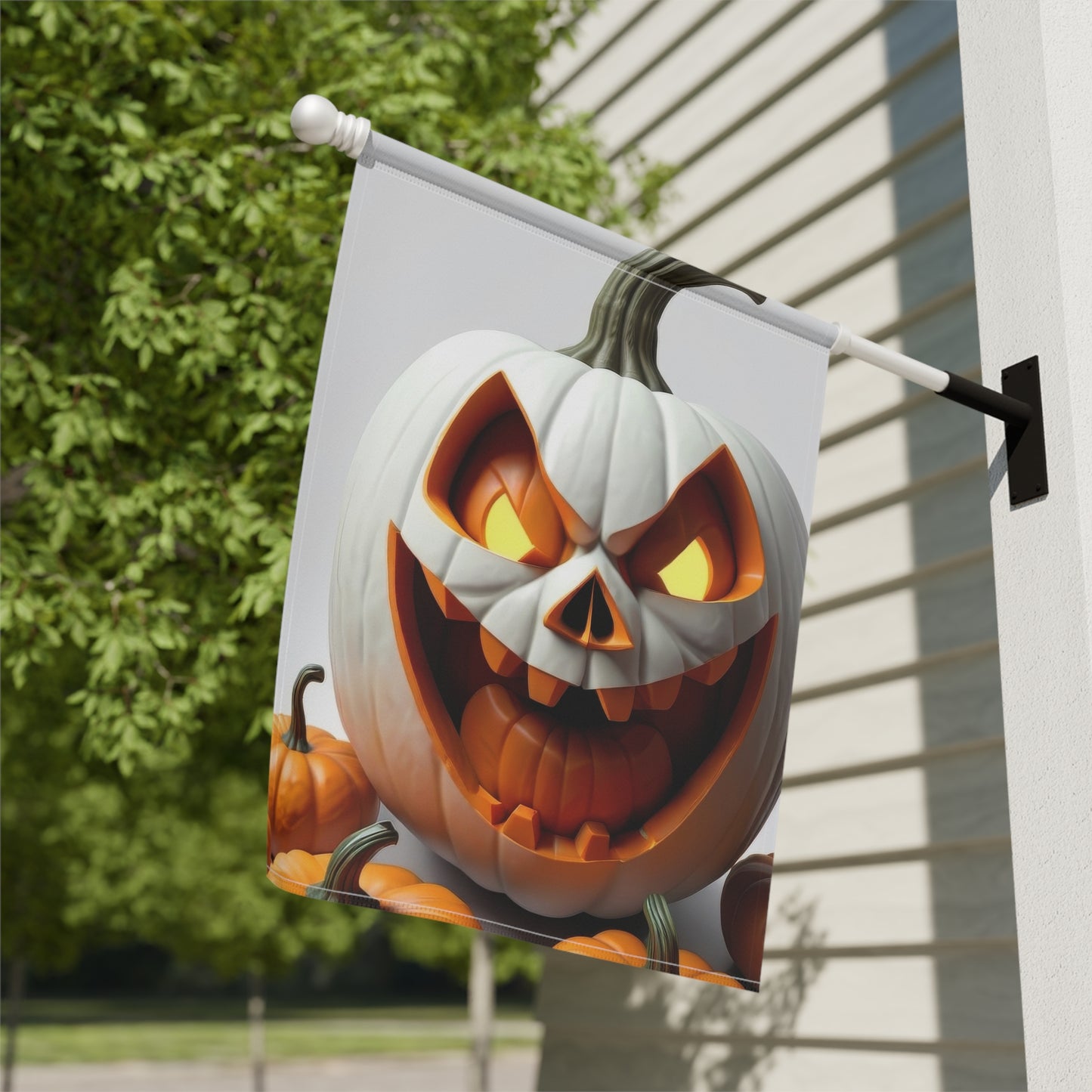 Spooky White Pumpkin Halloween Garden Flag