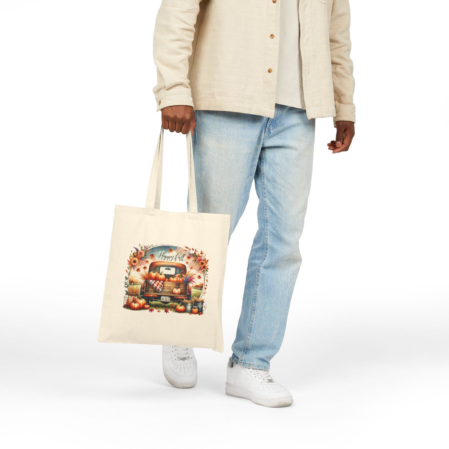 Happy Fall Vintage Truck Canvas Tote Bag