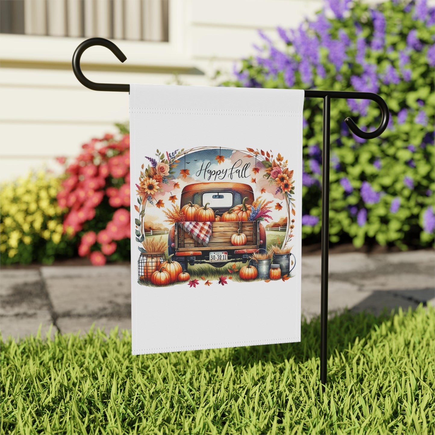 "Happy Fall" Vintage Truck & Pumpkin Garden Flag