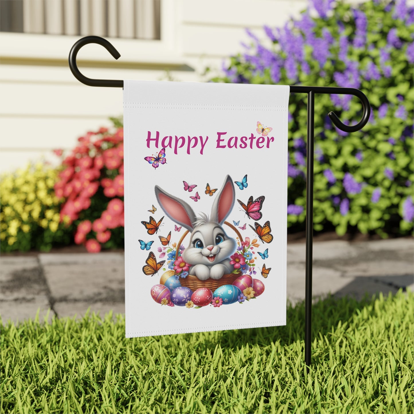 Bunny in Basket Easter Garden Flag