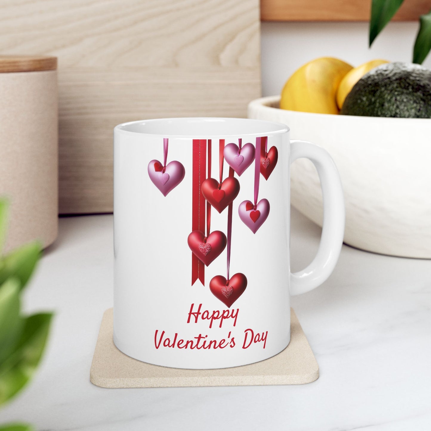 Decorative Red & Pink Ribbon Hearts Mug