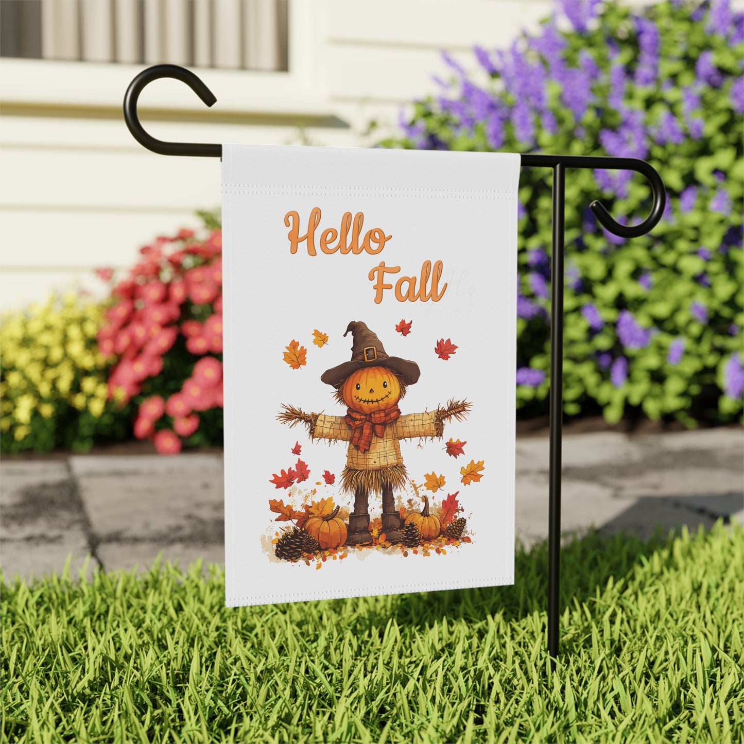 Hello Fall Pumpkin Scarecrow Garden Flag