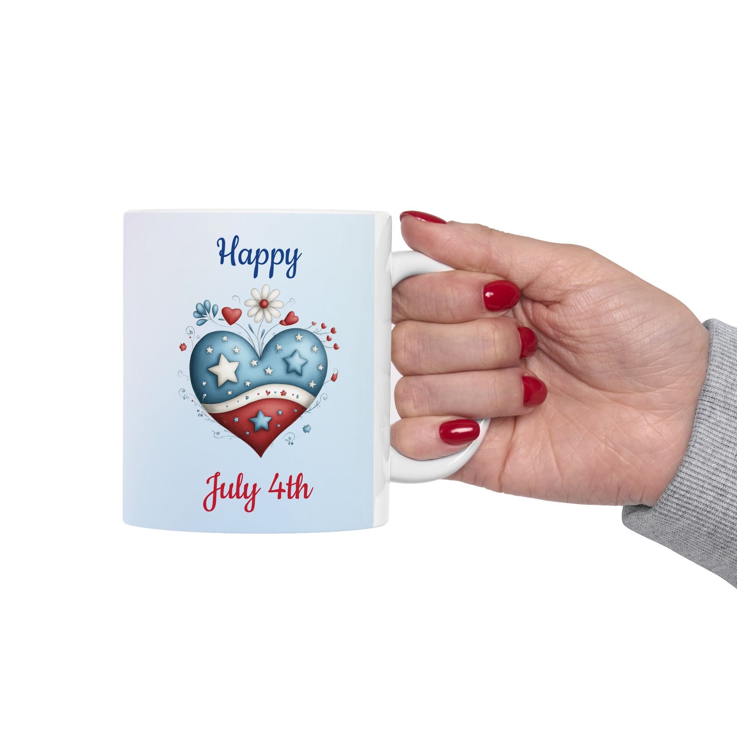 Festive Red, White & Blue Heart Ceramic Mug
