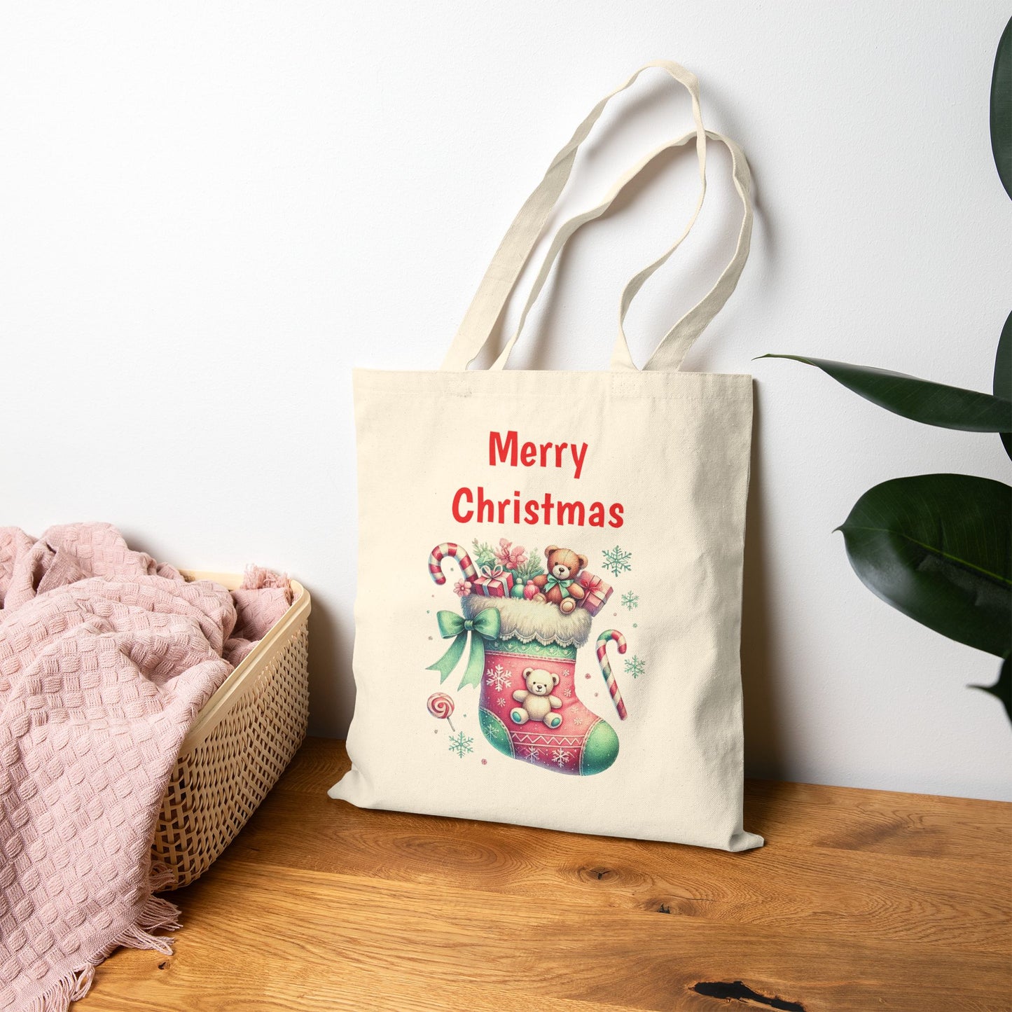 Festive Christmas Stocking Holiday Tote Bag