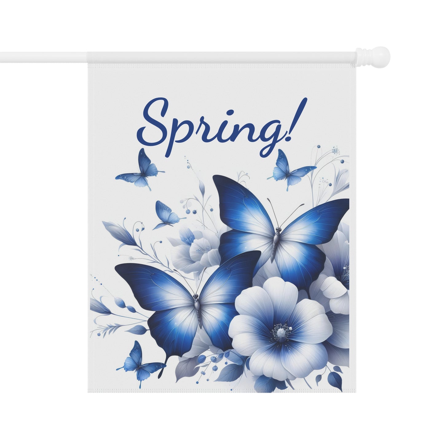 Elegant Blue Butterfly & Floral Spring Garden Flag