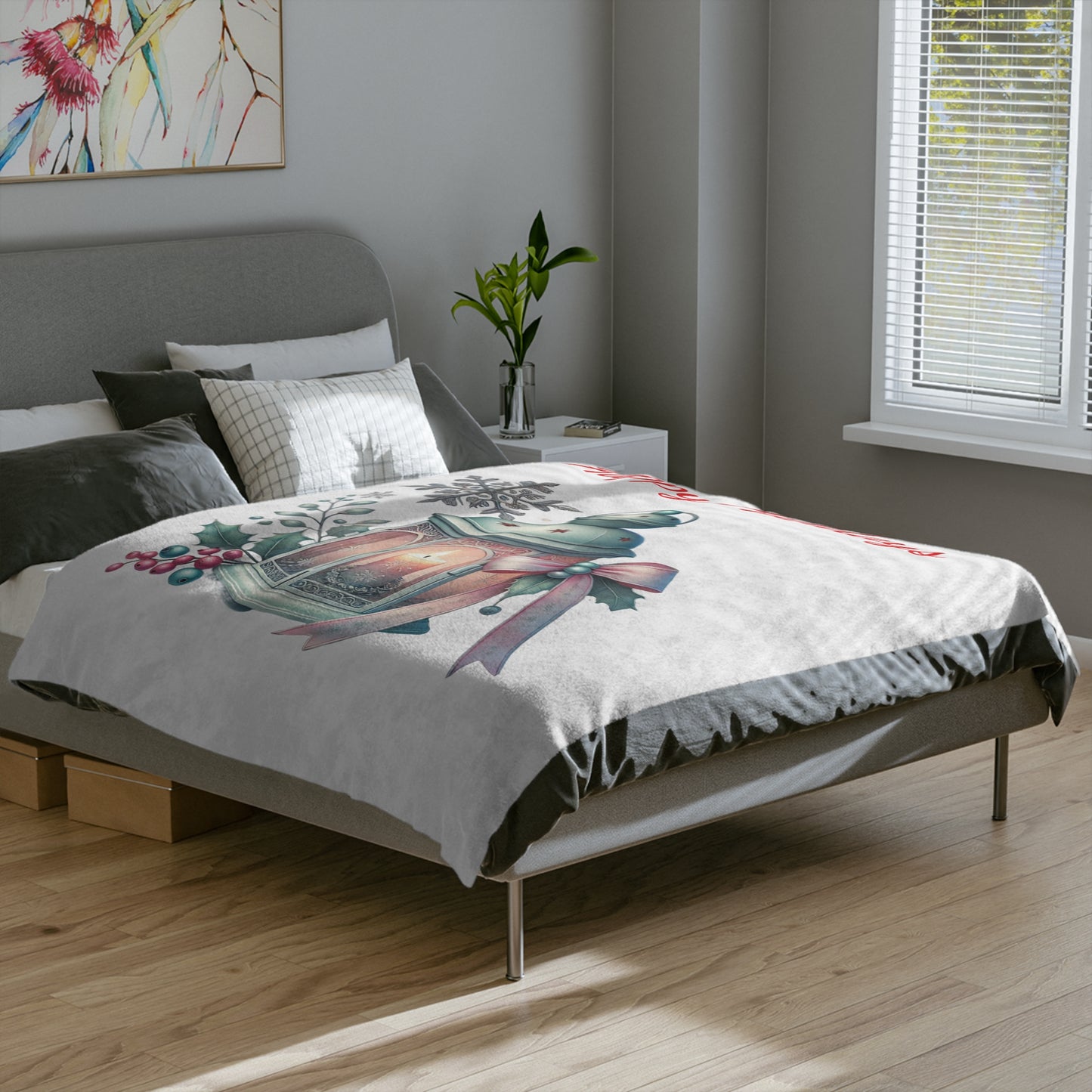 Holiday Lantern Velveteen Plush Blanket