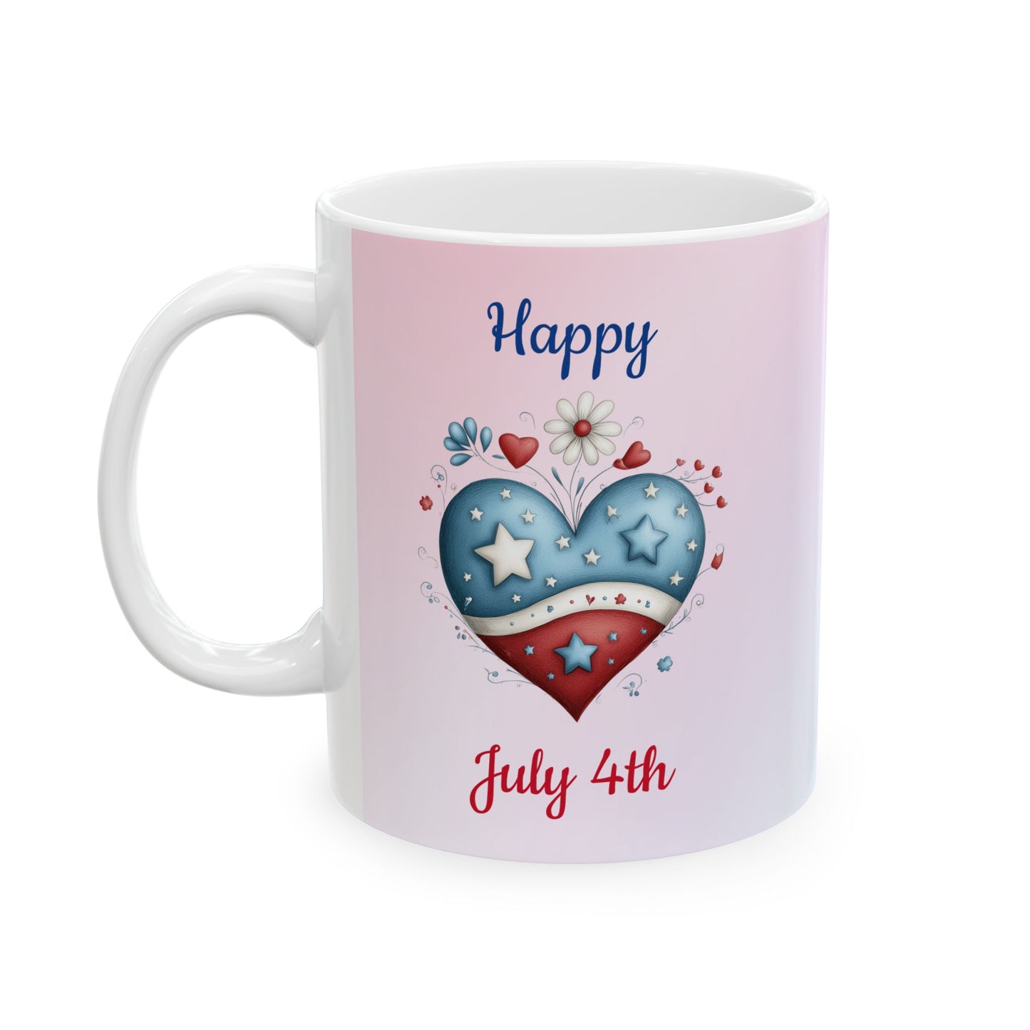 Festive Red, White & Blue Heart Ceramic Mug