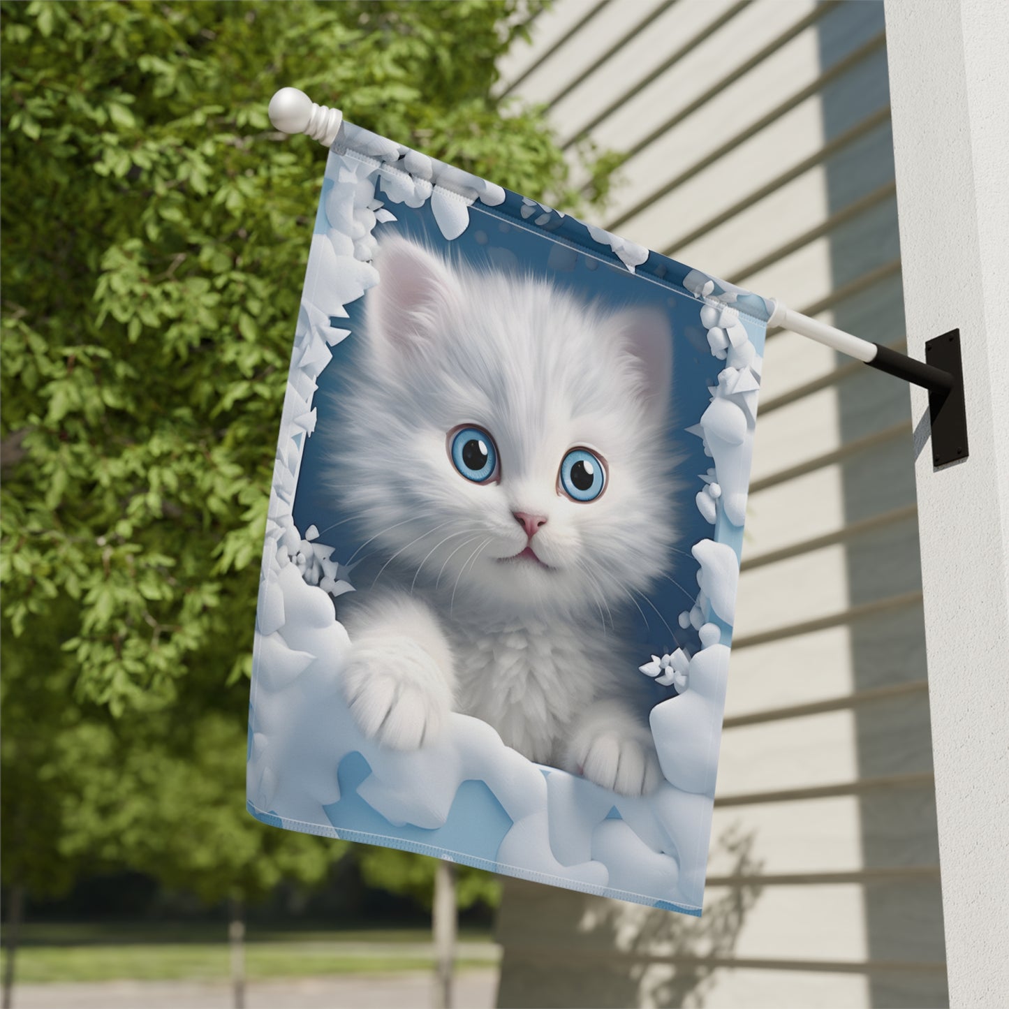 Cute White Kitten Garden Flag