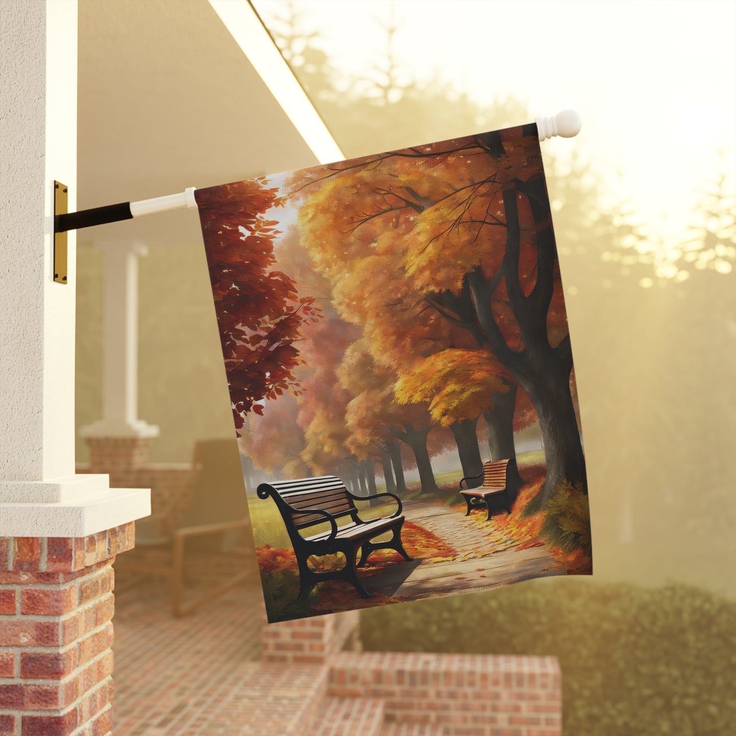 Golden Autumn Park Pathway Garden Flag