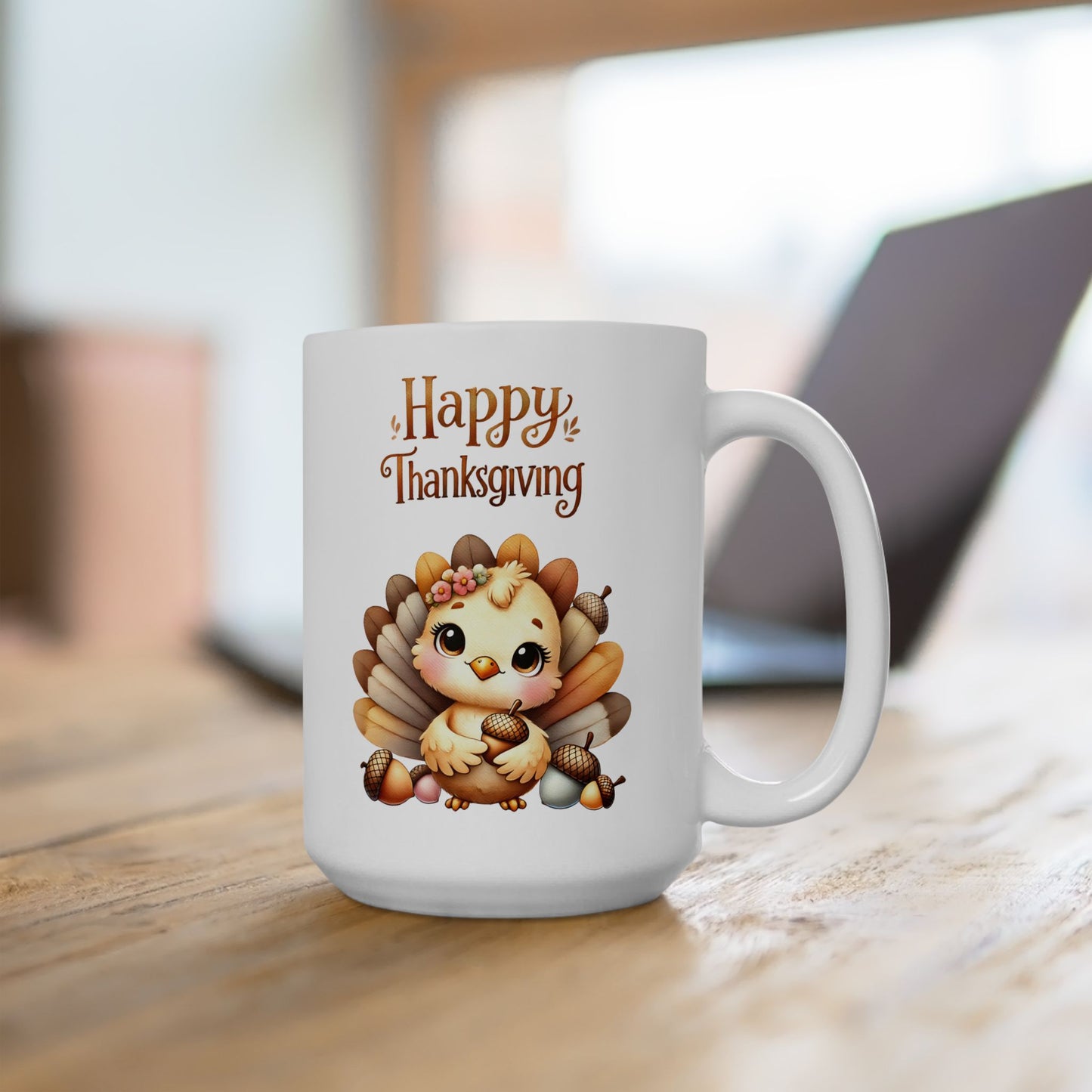 Happy Thanksgiving Coffee Mug with a Cute Turkey Design