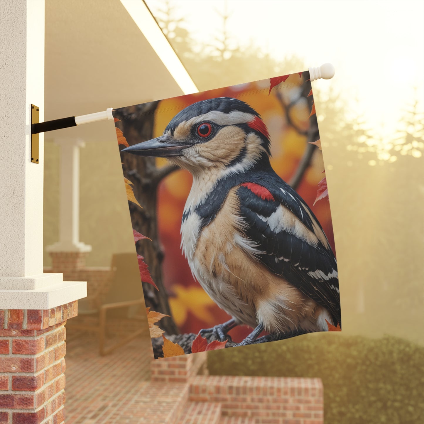 Autumn Woodpecker Garden Flag