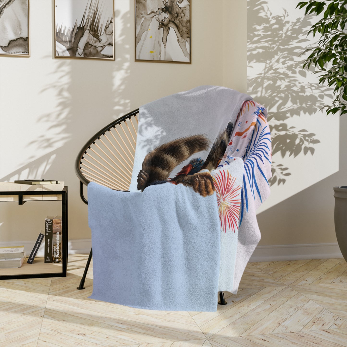 Patriotic Raccoon Fireworks Velveteen Plush Blanket