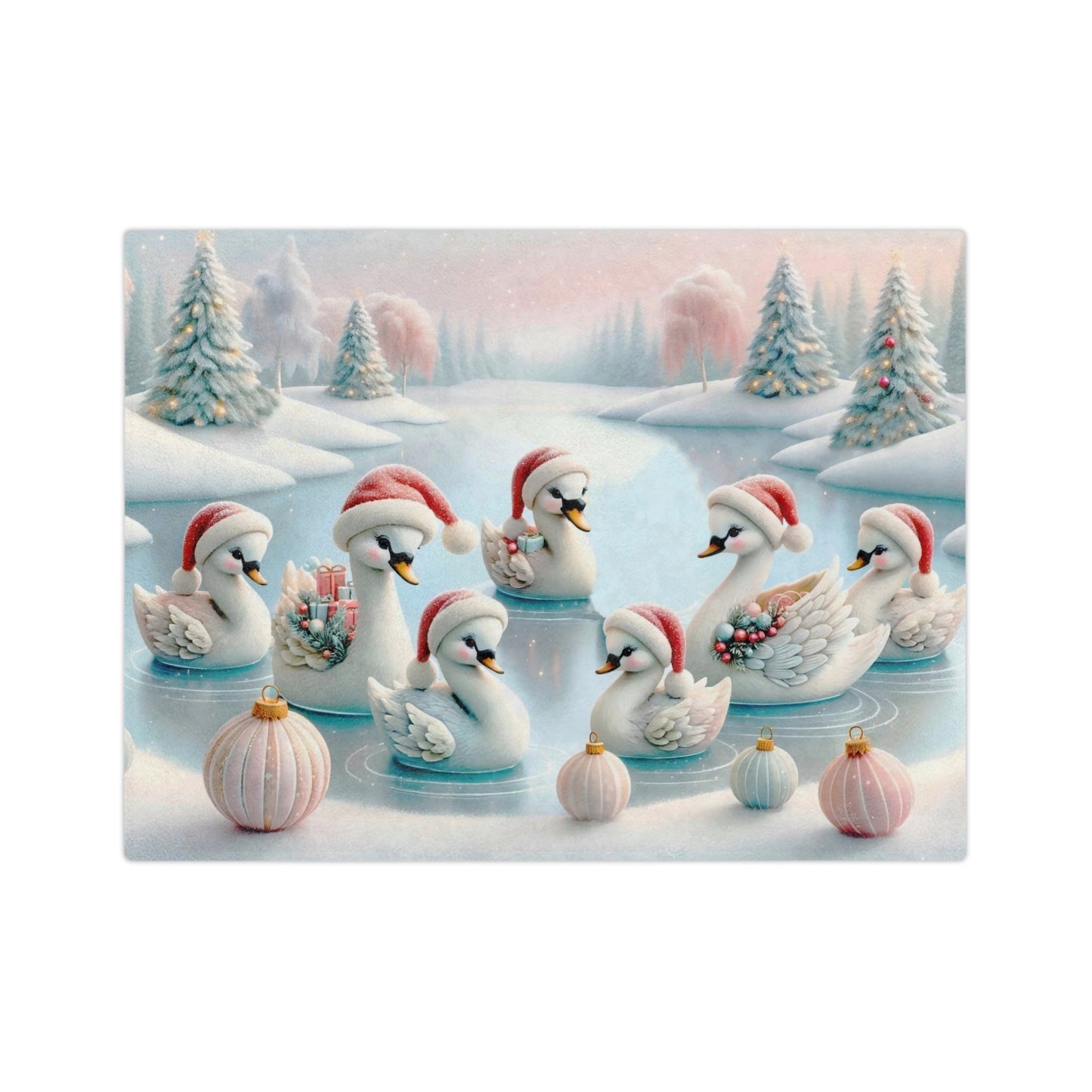 Festive Swans on Ice Velveteen Blanket