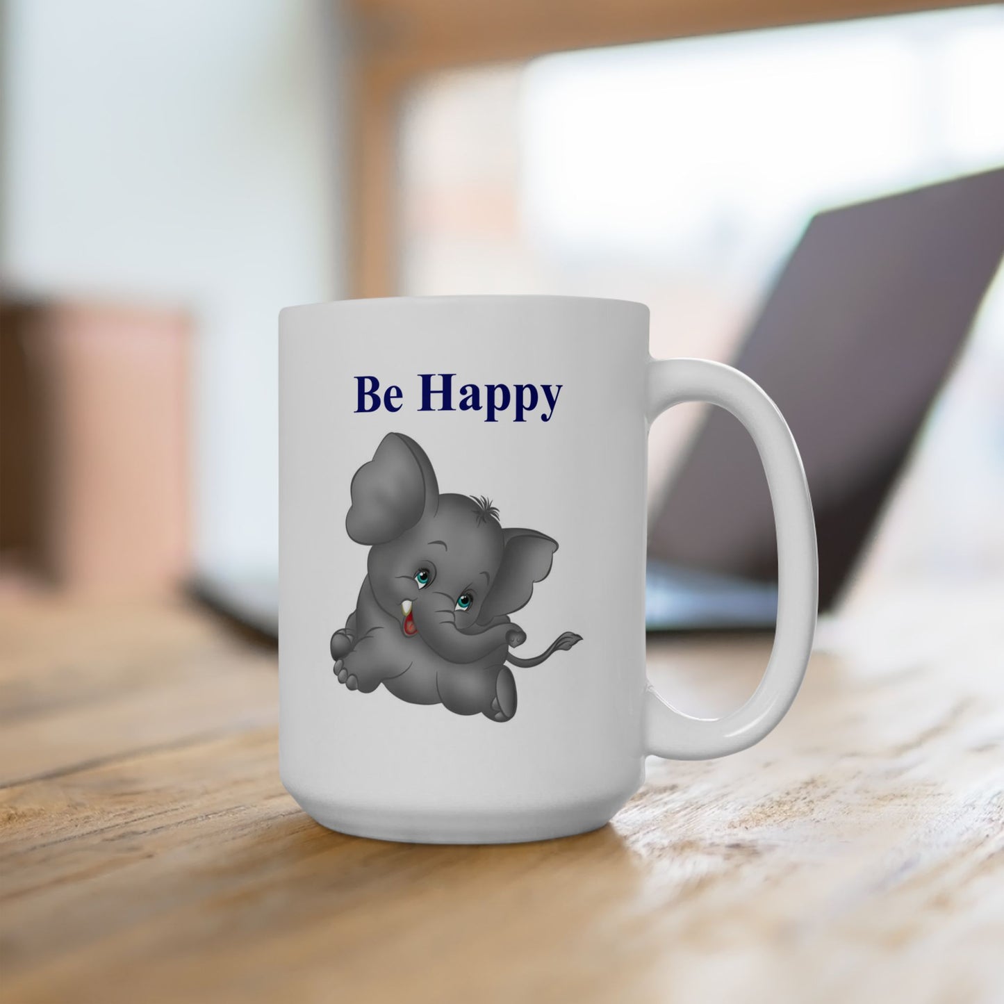 "Be Happy" Cute Baby Elephant Coffee Mug