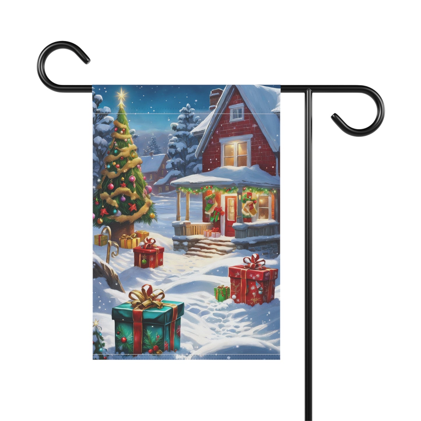 Christmas House Adorned with Presents Holiday Garden Flag/ House Banner