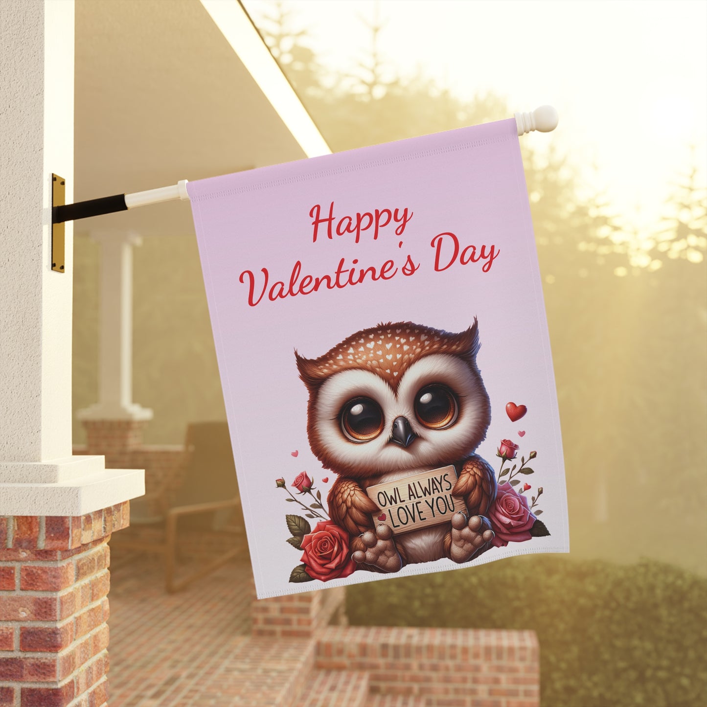 Valentine Owl Garden Flag