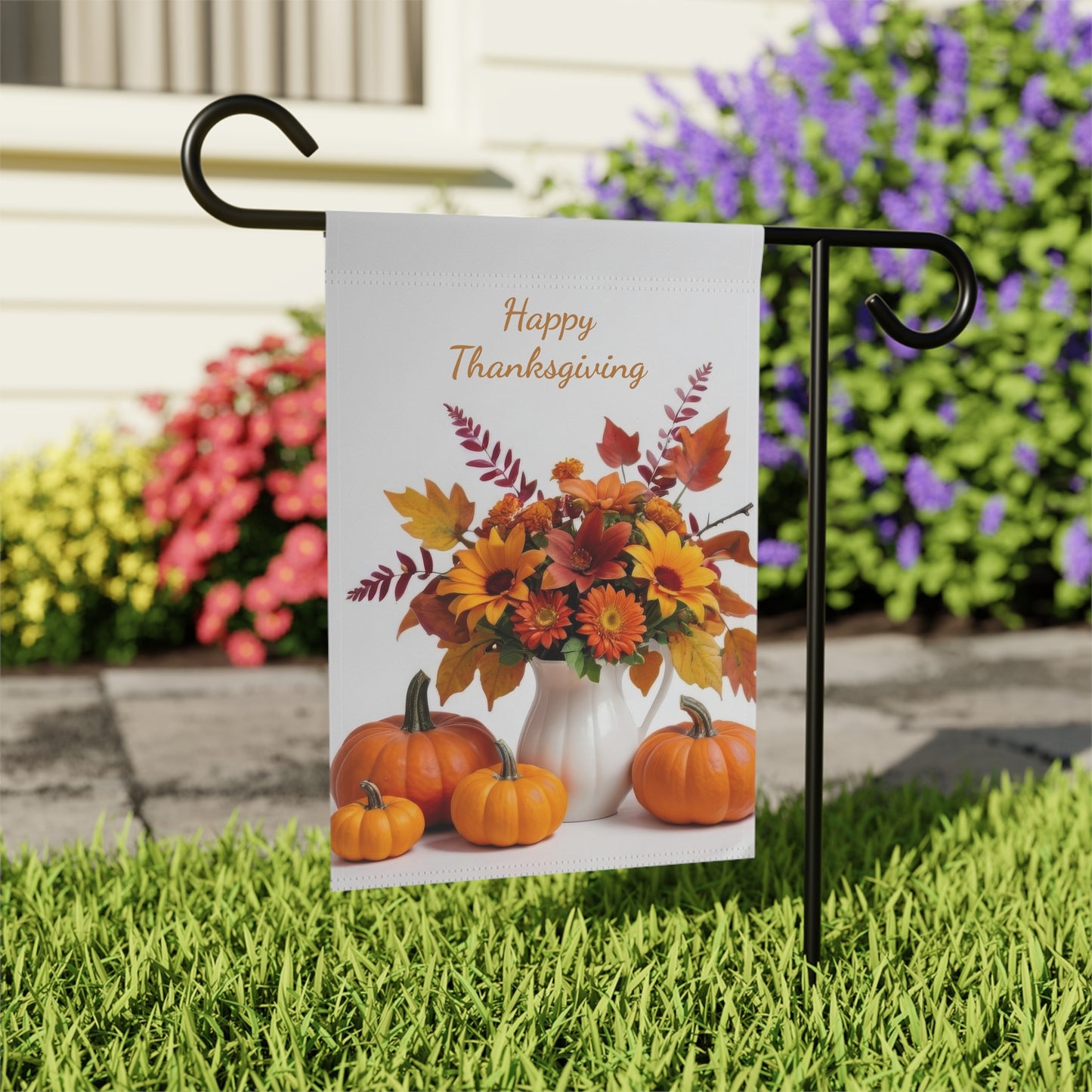 Happy Thanksgiving Floral & Pumpkin Garden Flag