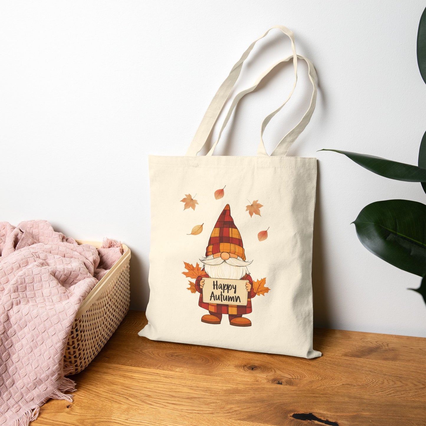 Cute Plaid Gnome Fall Harvest Tote Bag