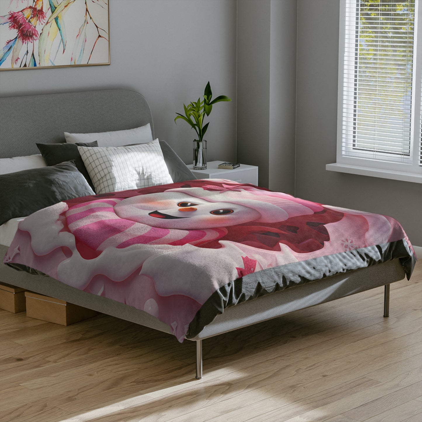 Cute pink snowman Velveteen Blanket