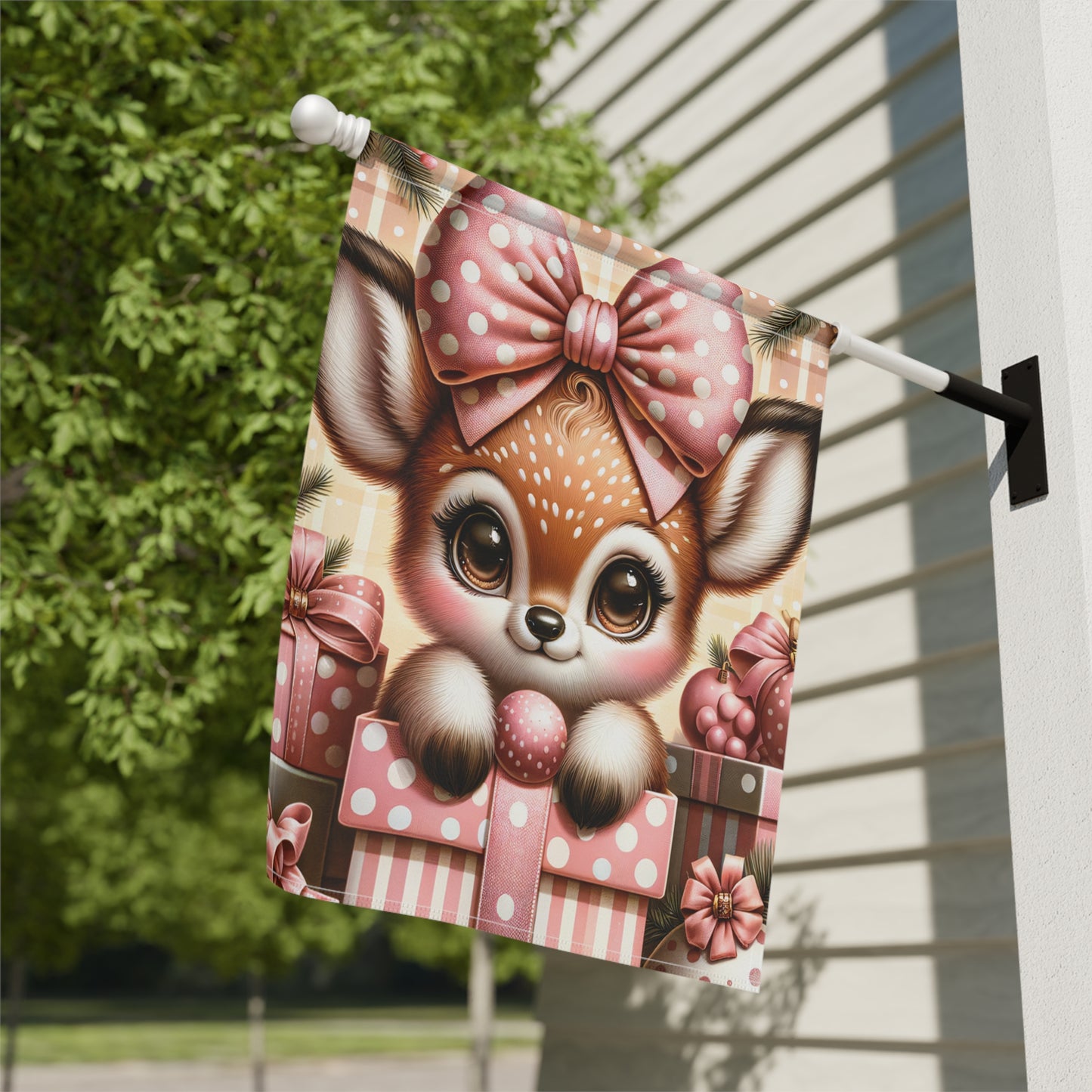 Cute Baby Reindeer in Pink Garden Flag