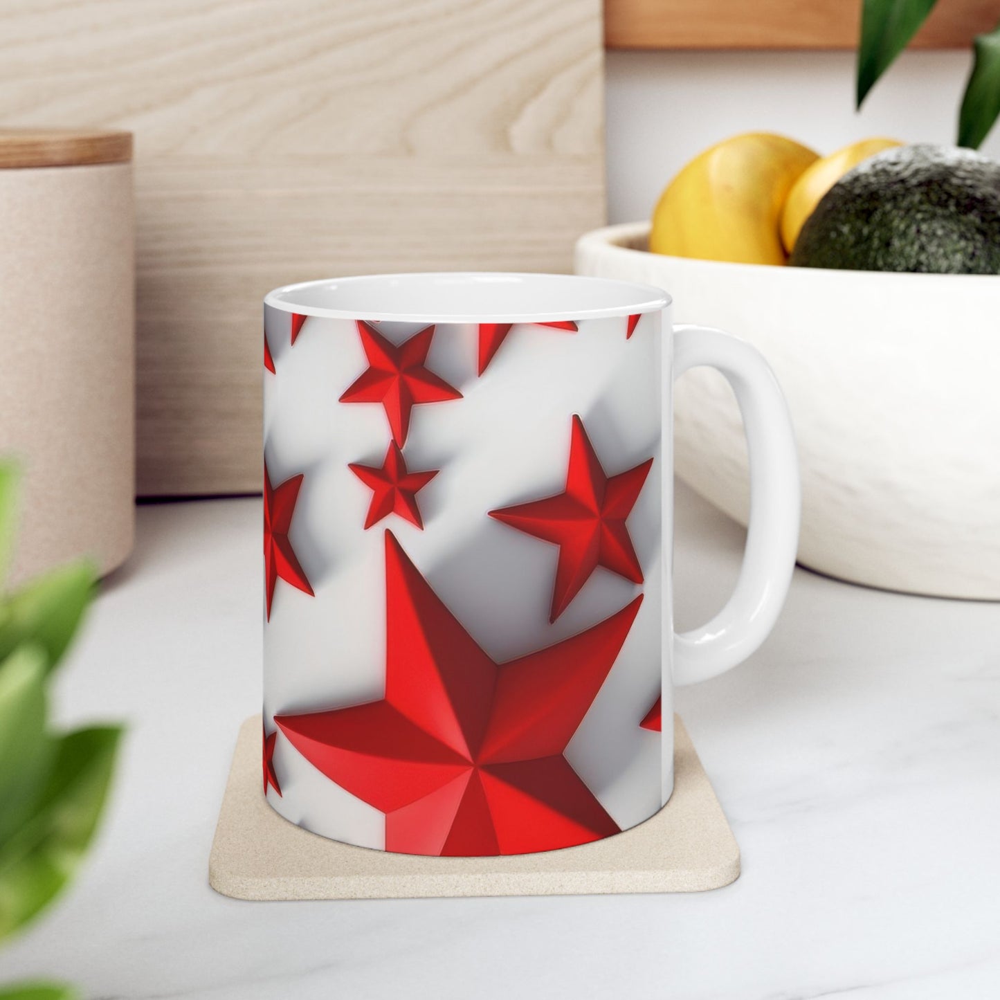 Bold Red 3D Stars Coffee Mug