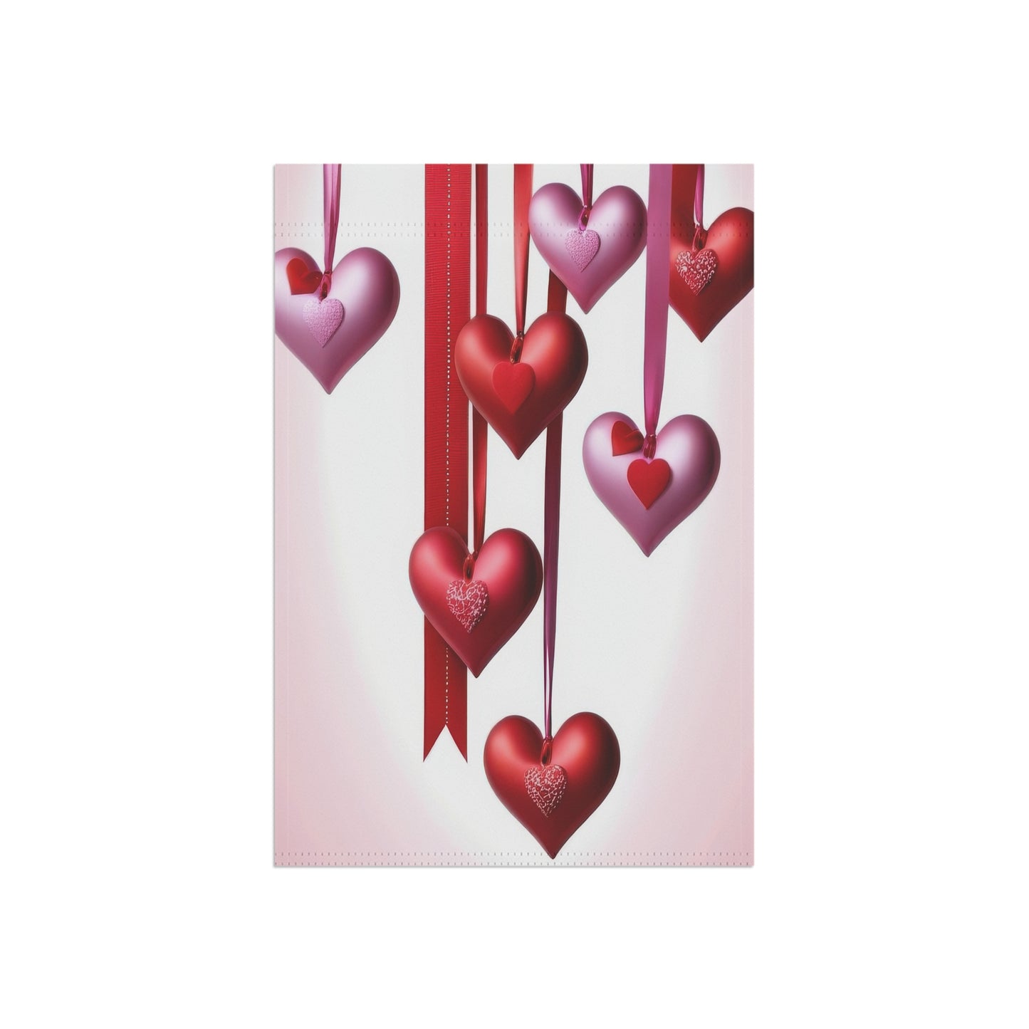 Valentine Garden Flag with Red & Pink Hanging Hearts