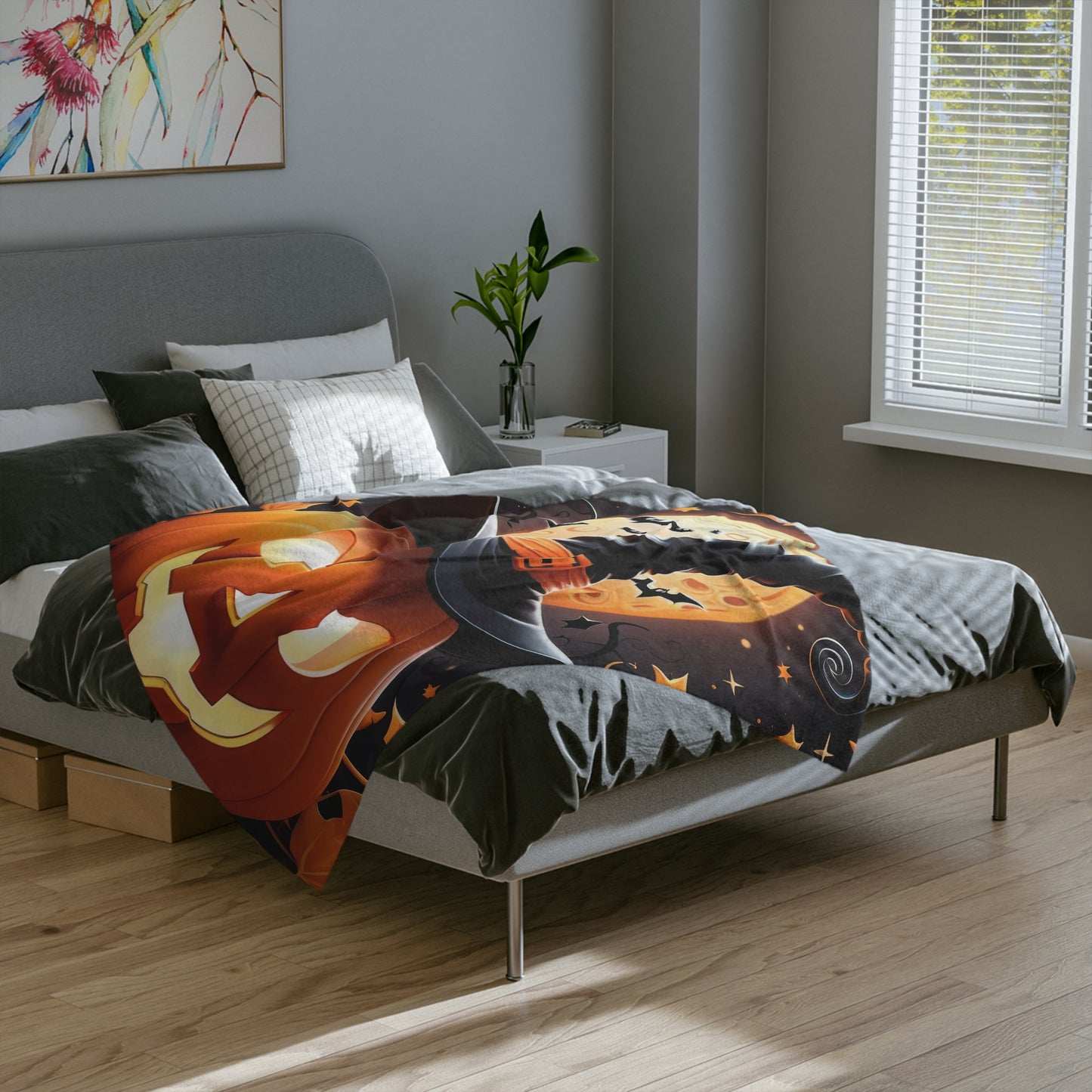 Jack-o'-Lantern with Witch Hat Halloween Blanket