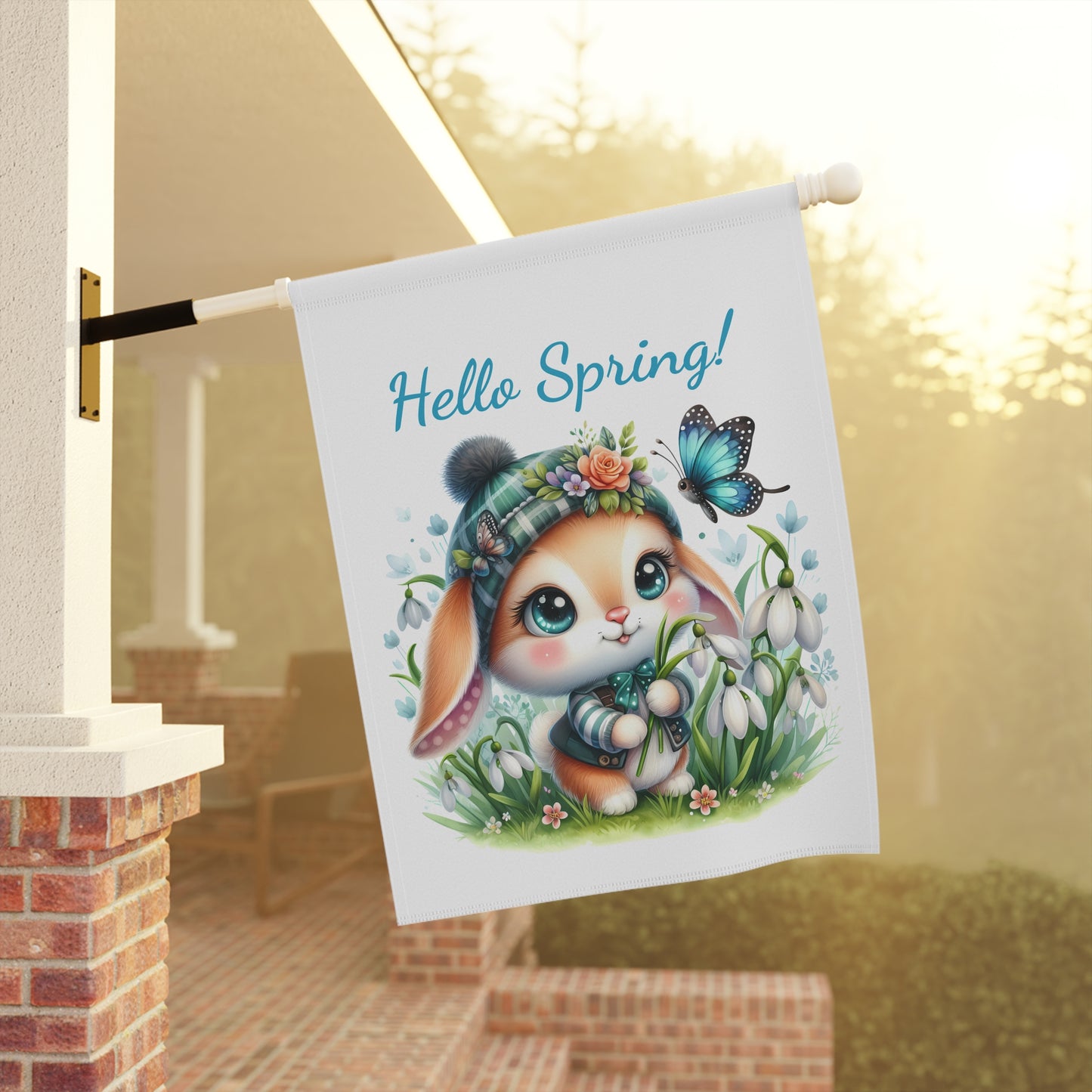 "Hello Spring!" Cute Bunny Garden Flag