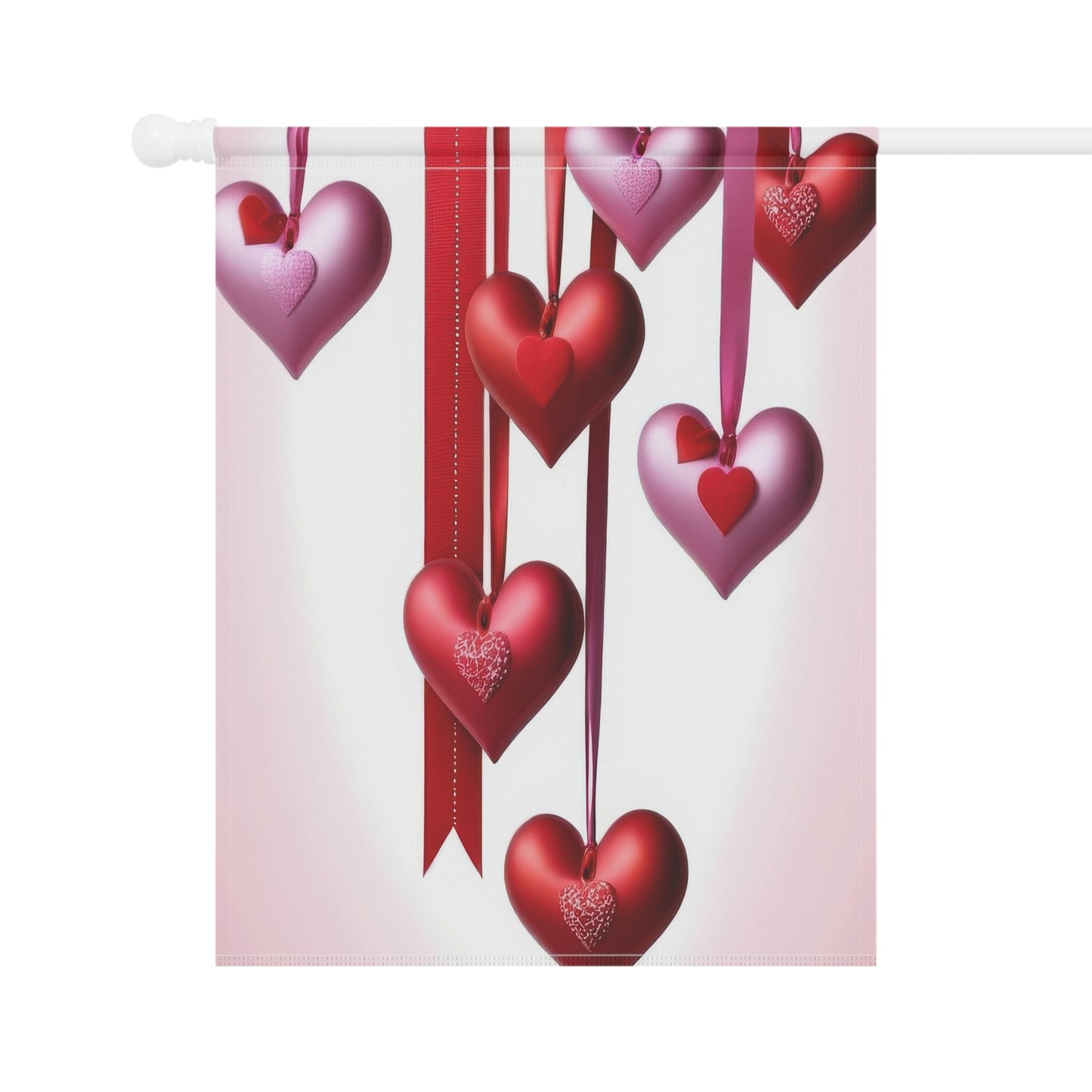 Valentine Garden Flag with Red & Pink Hanging Hearts