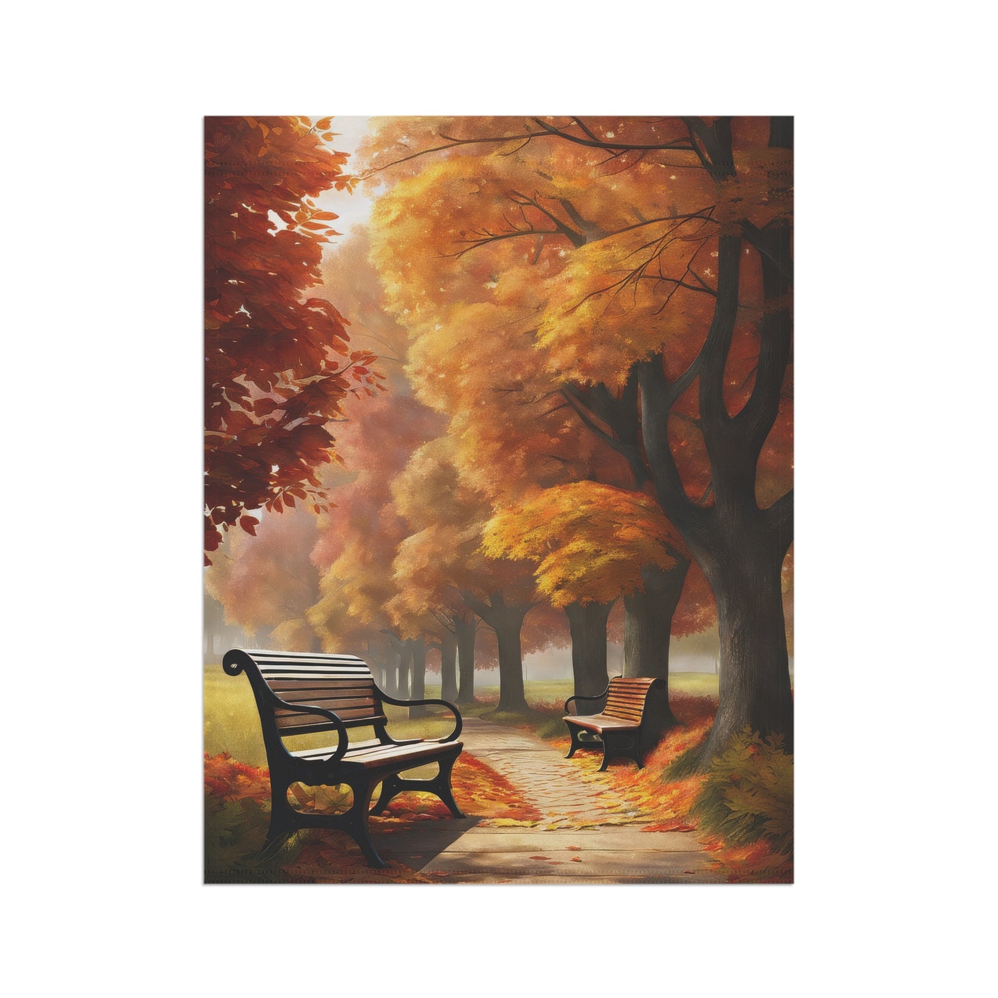 Golden Autumn Park Pathway Garden Flag