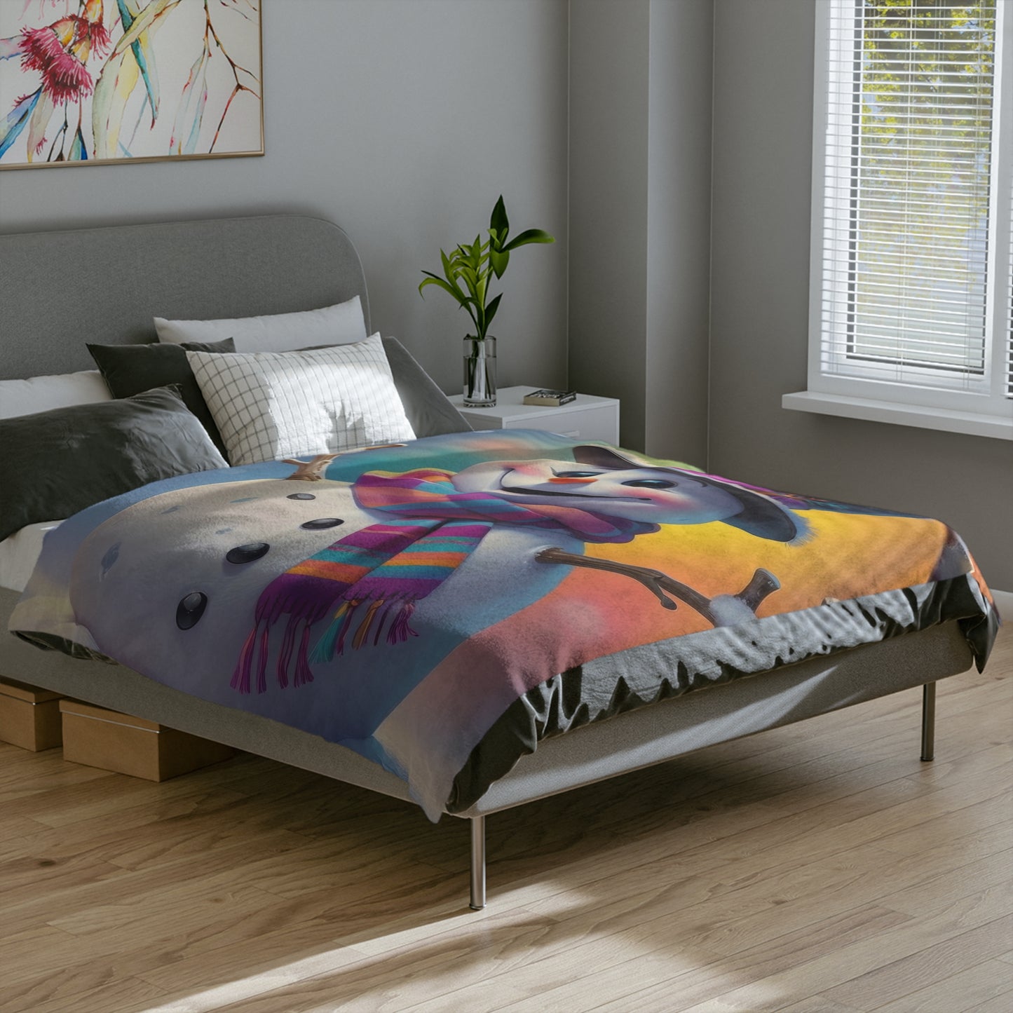 Cheerful Snowman Velveteen Plush Blanket